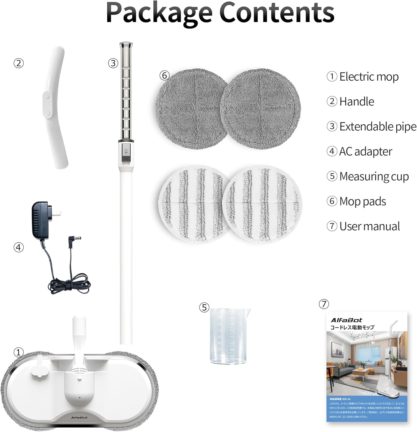 Cordless Electric Mop, WS24 Cordless Spin Mop for Floor Cleaning, Lightweight & Rechargeable Floor Cleaner with Water Sprayer and LED Headlight for Hardwood and Tile Floors, White - Image 8