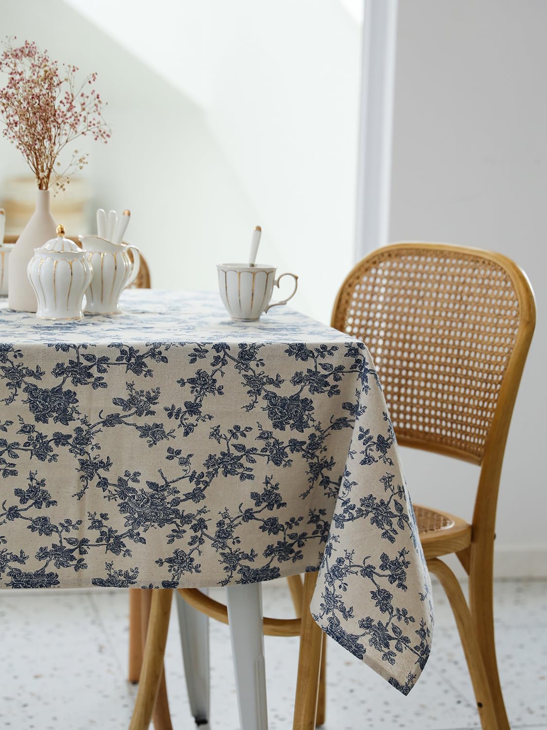 YiHomer Pastoral Rectangle Tablecloth - 60 x 84 Inch Table Cloth - Washable Table Cover with Dust-Proof Wrinkle Resistant for Restaurant, Picnic, Indoor and Outdoor Dining, Floral (Dark Blue) - Image 3