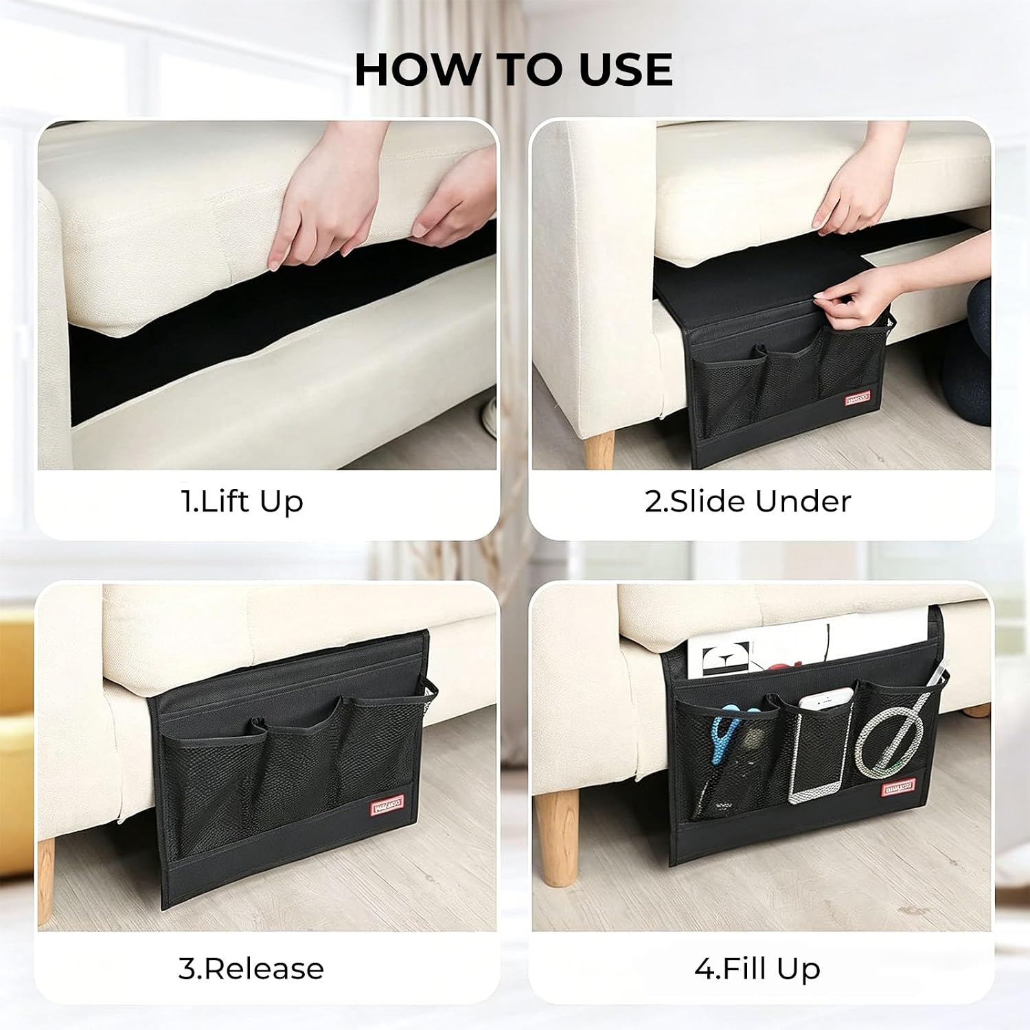 HAKACC Bedside Caddy, Remote Holder for Bed, Storage Organizer with Pockets for Bed, Sofa, Phones, Magazines, Tablets and Accessories, Black - Image 7