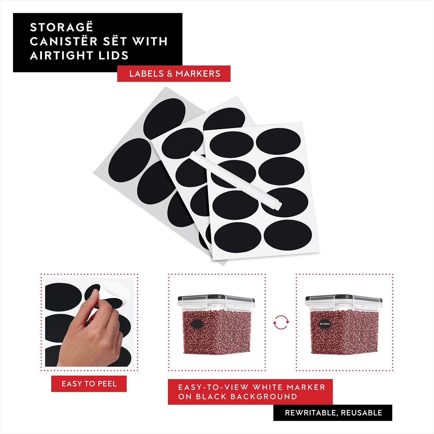 DWËLLZA KITCHEN Flour Sugar Storage Containers Set of 4; 3.6L Plastic Airtight Food Storage Containers with Lids for Kitchen Pantry Organization and Storage - Dry Food Containers, Labels & Marker - Image 6