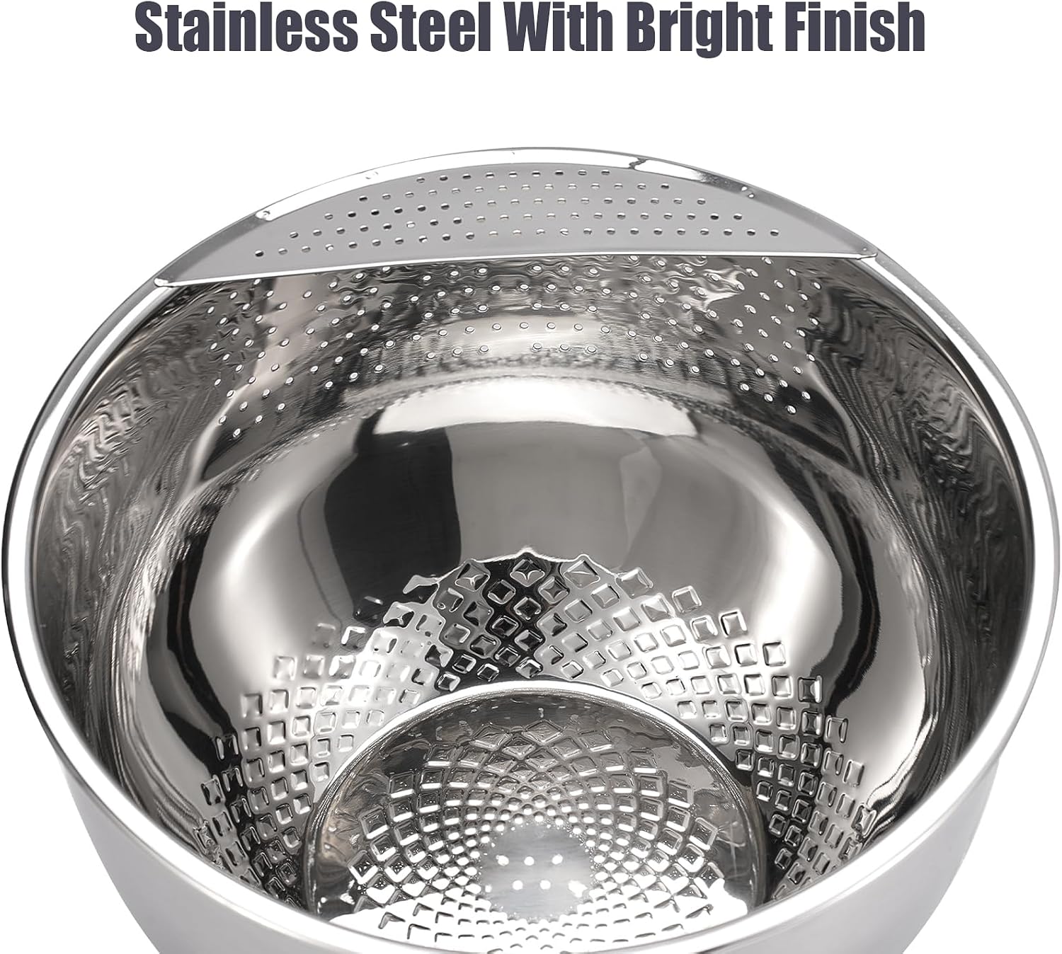 Rice Washer Strainer Bowl Quinoa Washing Bowl Stainless Steel Colander Versatile Side Drainers for Cleaning Rinsing Fruits, Vegetables, and Beans - Tilting Non-slip Silicone Bottom - Image 3