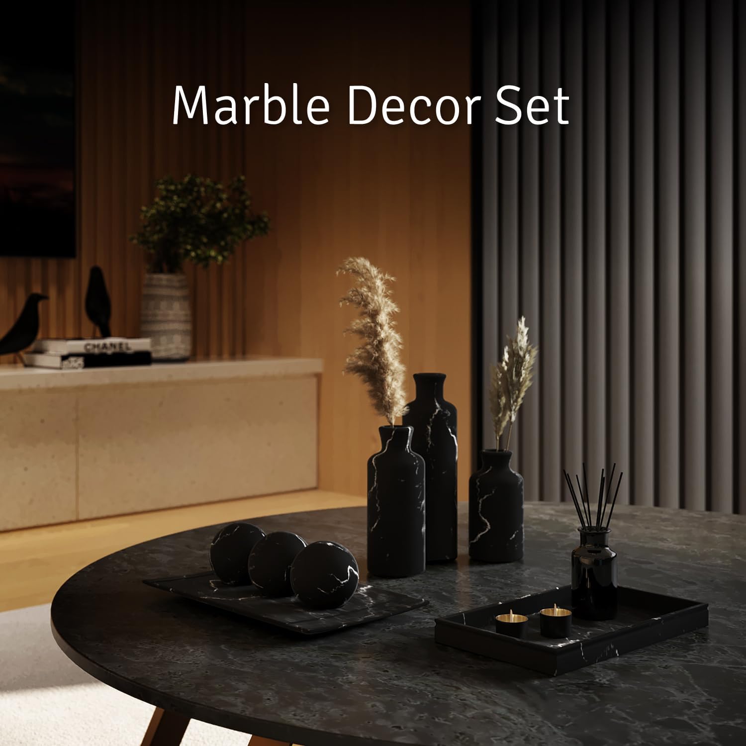 Creative Scents Black Marble Look Home Decor Bowl and Orb Set - Coffee Table Decor for Living Room - Centerpiece Table Decorations for Dining Table, Kitchen Counter, Foyer - Elegant House Decoration - Image 9