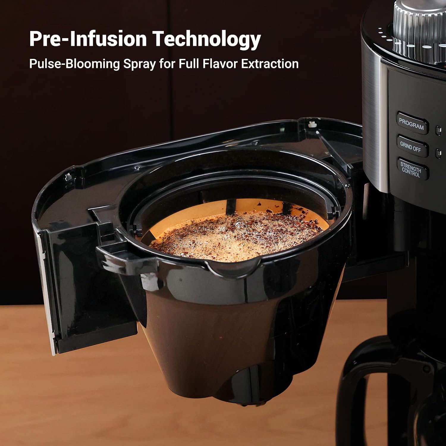 Gevi 10-Cup Drip Coffee Maker with Built-in Burr Grinder & Programmable Timer, 1.5L Water Tank, Auto Keep-Warm, Reusable Filter - Fresh Ground Coffee Machine (Black) - Image 7