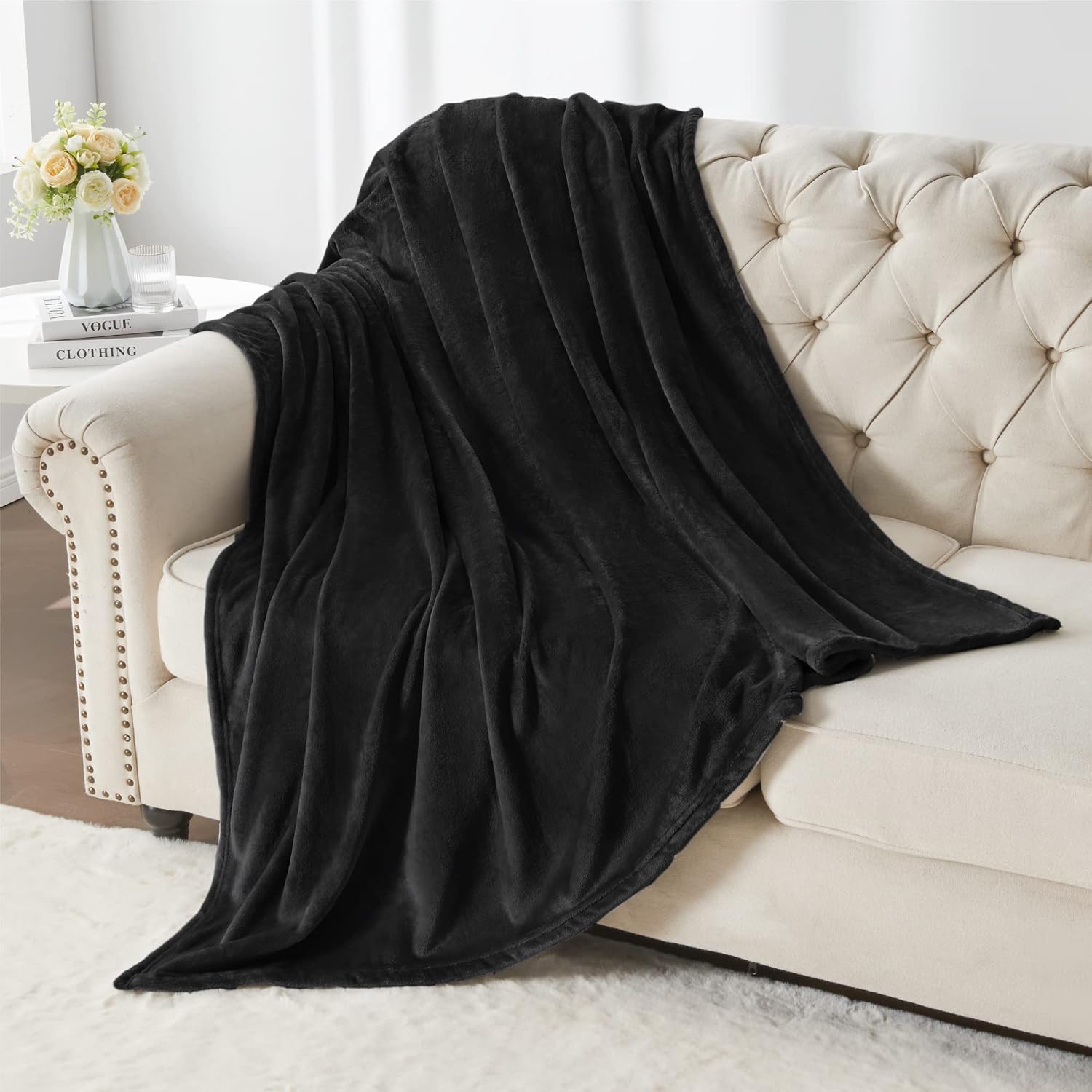 BEDELITE Fleece Blanket Black Throw Blankets for Couch & Bed, Luxury Plush Cozy Fuzzy Blanket 50x60 inches, Super Soft Warm Lightweight Throw Blanket for Travel Camping - Image 8