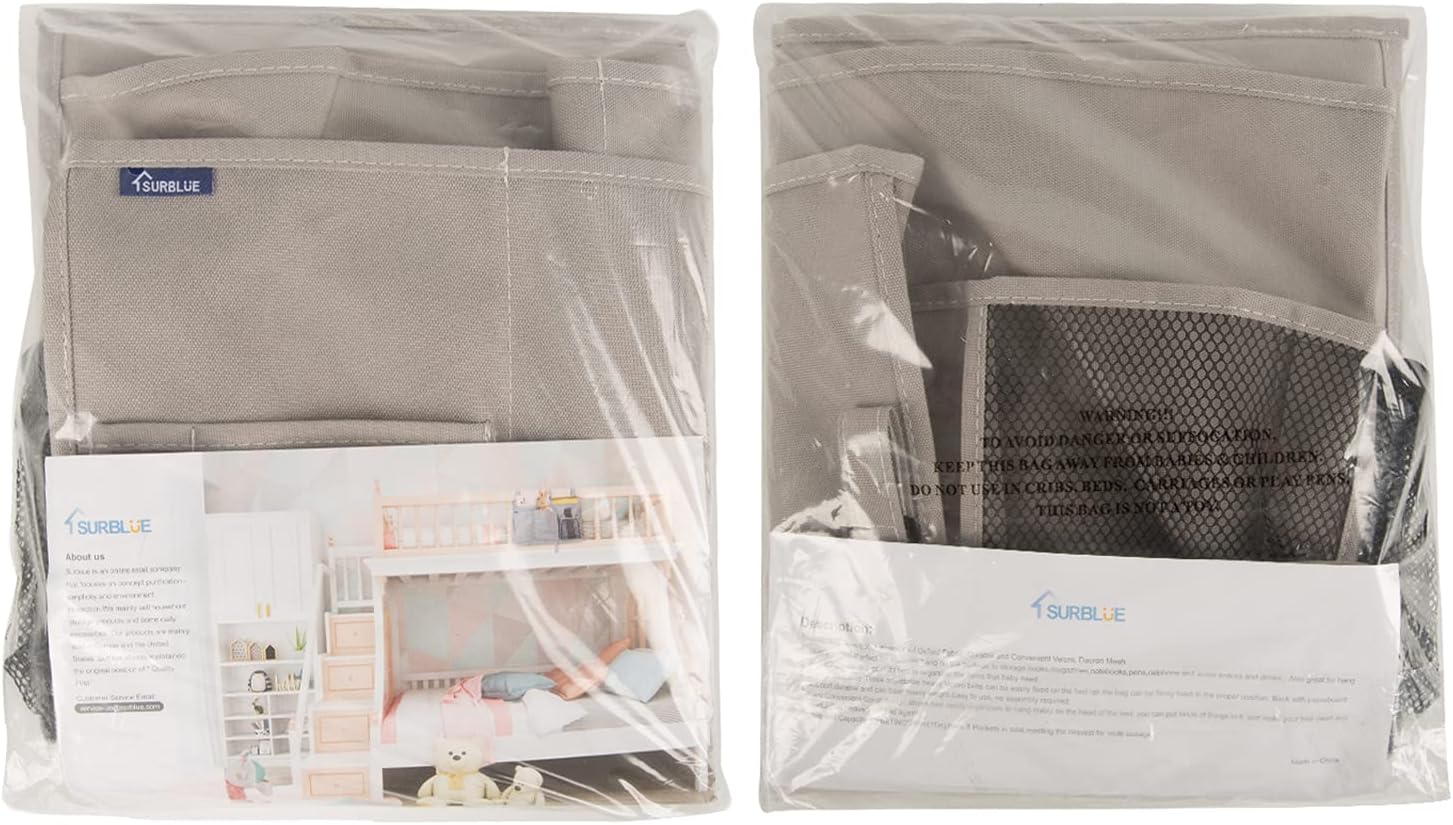 Surblue Bedside Caddy Hanging Bed Organizer Storage Bag Pocket for Bunk and Hospital Beds, College Dorm Rooms Baby Bed Rails,Camp (8 Pockets),Gray - Image 7