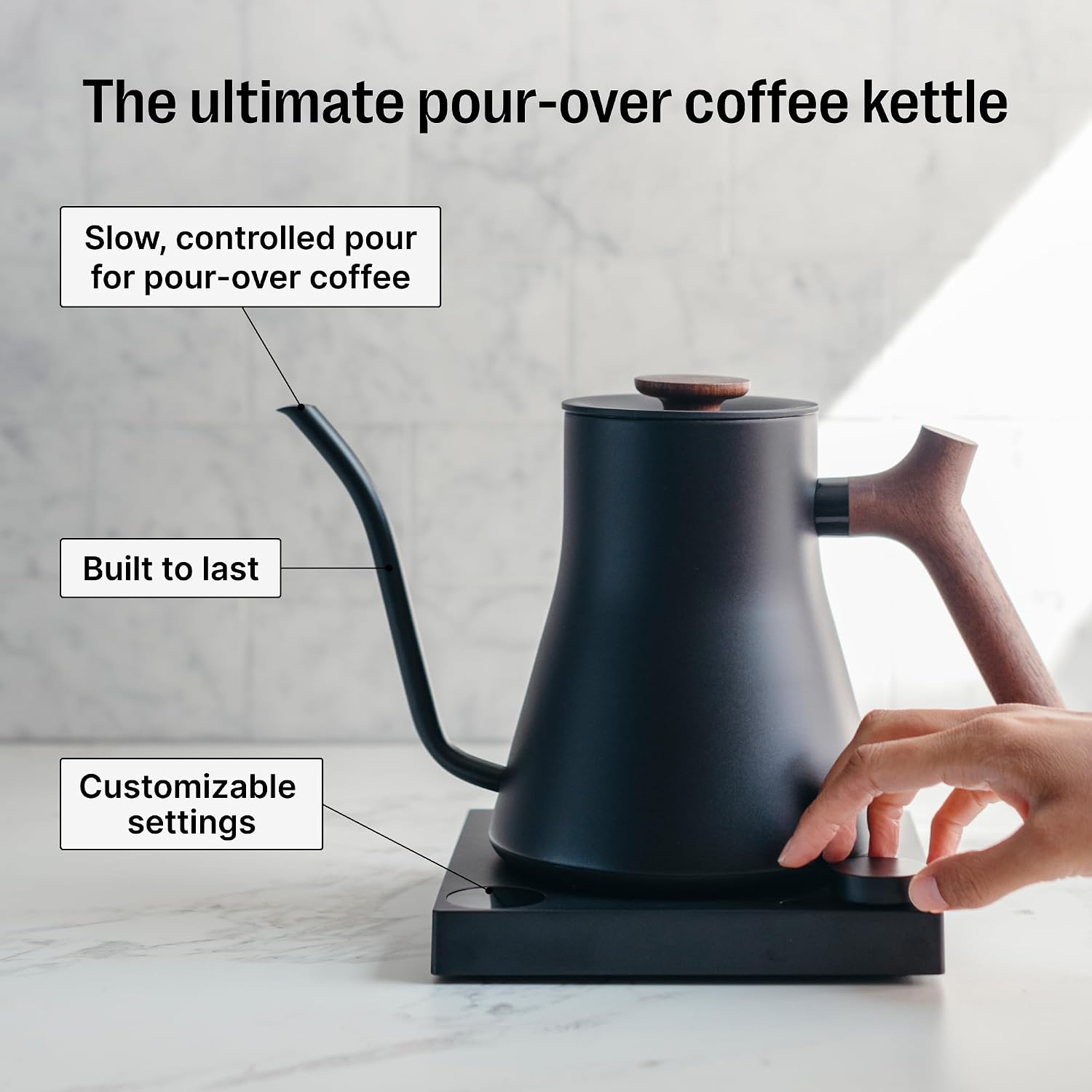 Fellow Stagg EKG Pro Electric Gooseneck Kettle - Pour-Over Coffee and Tea, Quick Heating, Precise Temperature Control, Scheduling, Built-in Brew Timer, Matte Black with Walnut Wood Handle, 0.9 Liter - Image 3