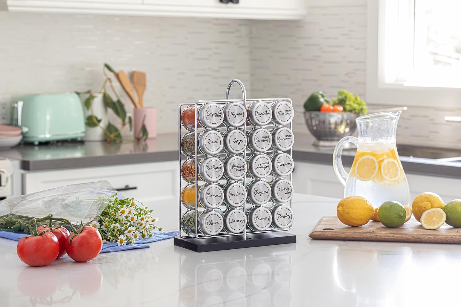 Orii 20 Jar Spice Rack Stainless Steel with Spices Included - Standing Rack Shelf Holder & Countertop Spice Rack Tower Organizer for Kitchen Spices - Image 2