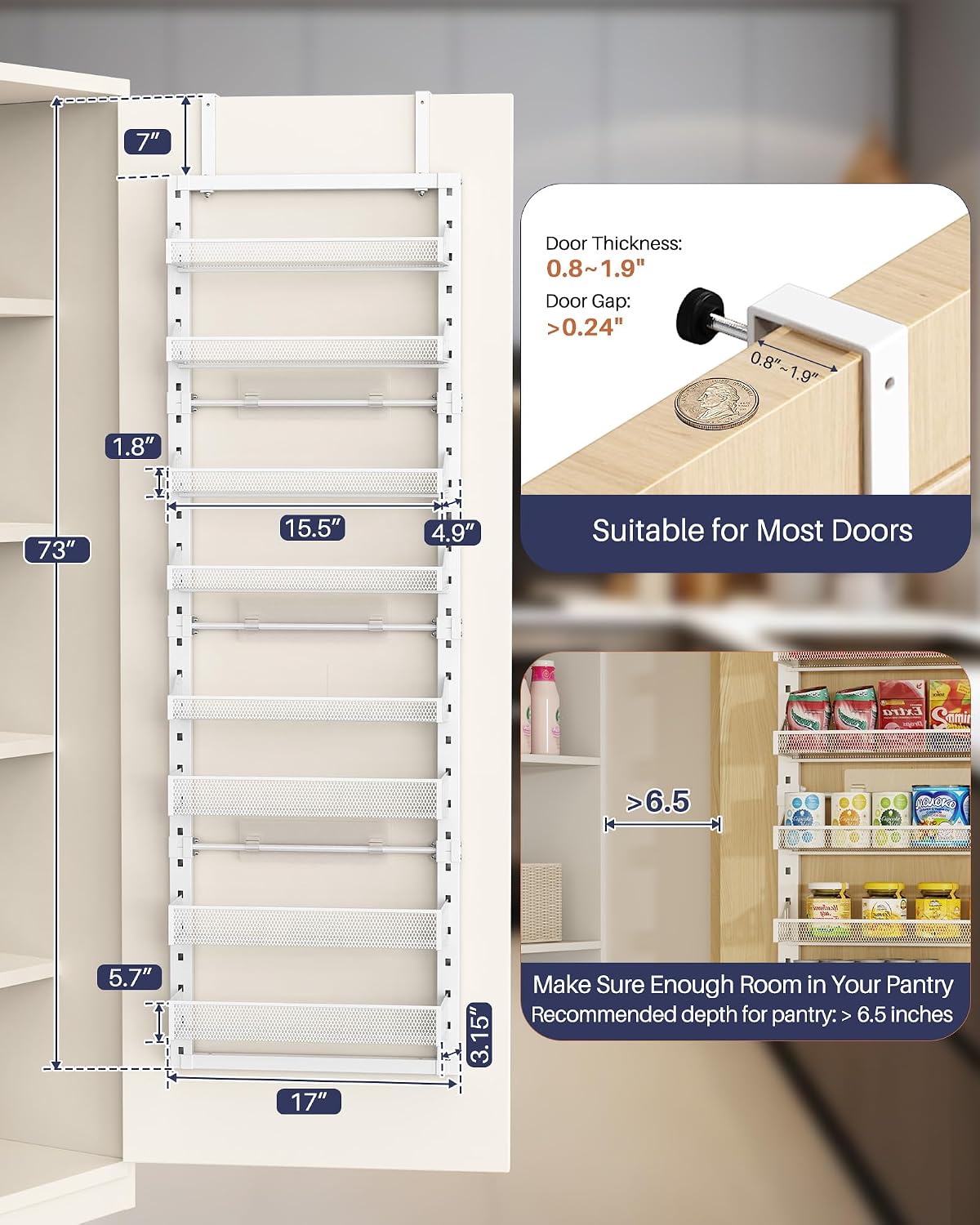 8 Tier Pantry Door Organizer, 2 IN 1 Over the Door Pantry Organizer with Metal Adjustable Baskets,Spice Rack Wall Mount or Door Organizer, Door Spice Rack for Pantry - Image 6