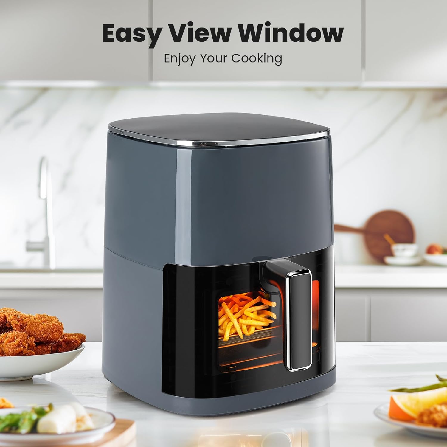 Air Fryer, 6QT Square Airfryer with Visual Window, 400°F Fast Heating Air Fryers Oven with Timer, Auto-Off, Non Toxic & Non Stick, Multiple 12 Modes for Roast, Bake, Dehydrate, Fry, Reheat - Image 3
