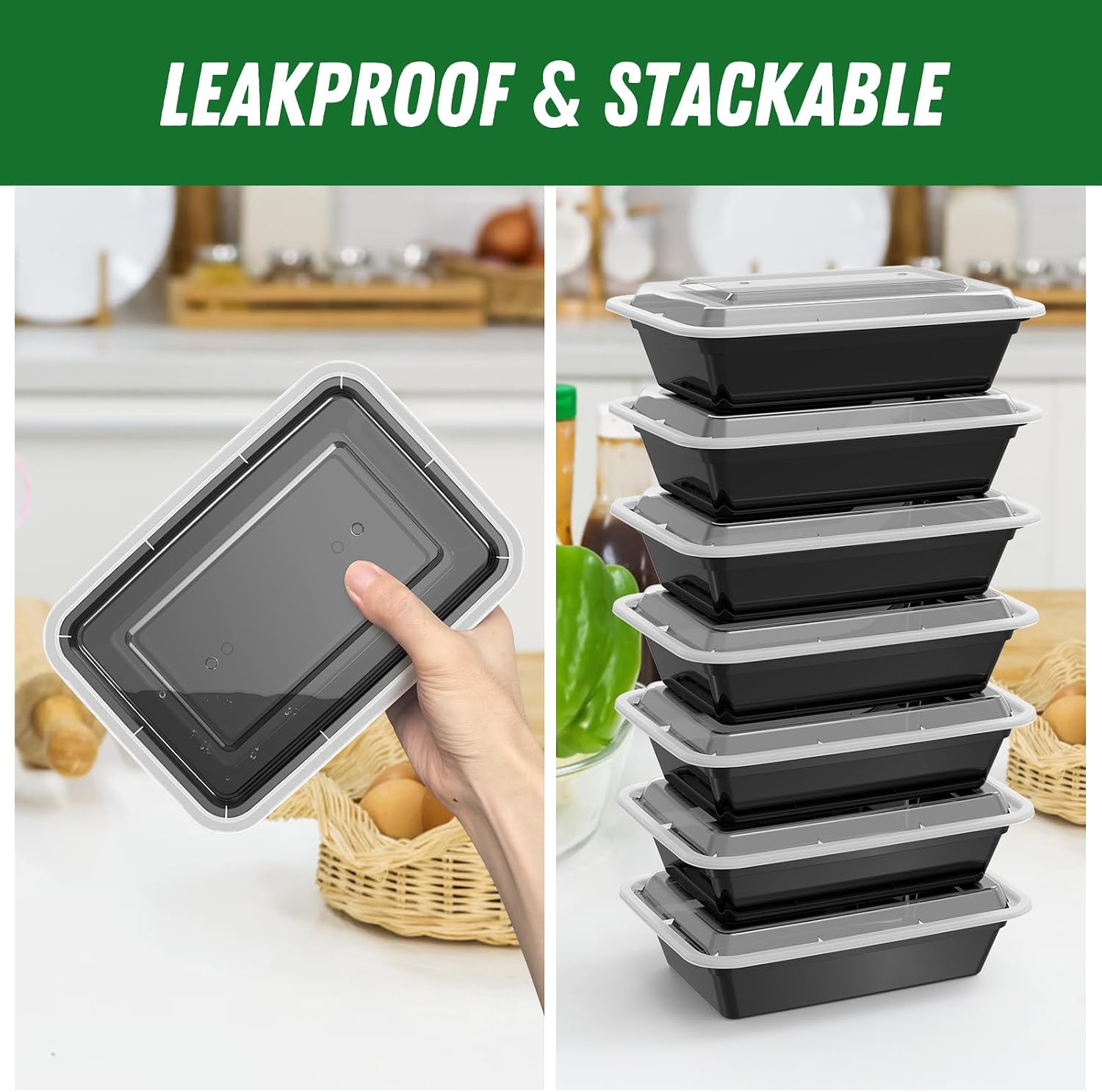 Dealusy 50 Pack (100-Piece) 38 oz Meal Prep Containers Reusable with Lids, Sturdy Leakproof & Food Safe, Microwave, Freezer, Dishwasher Safe Prep Containers, To Go Take Out Plastic Food Storage - Image 4