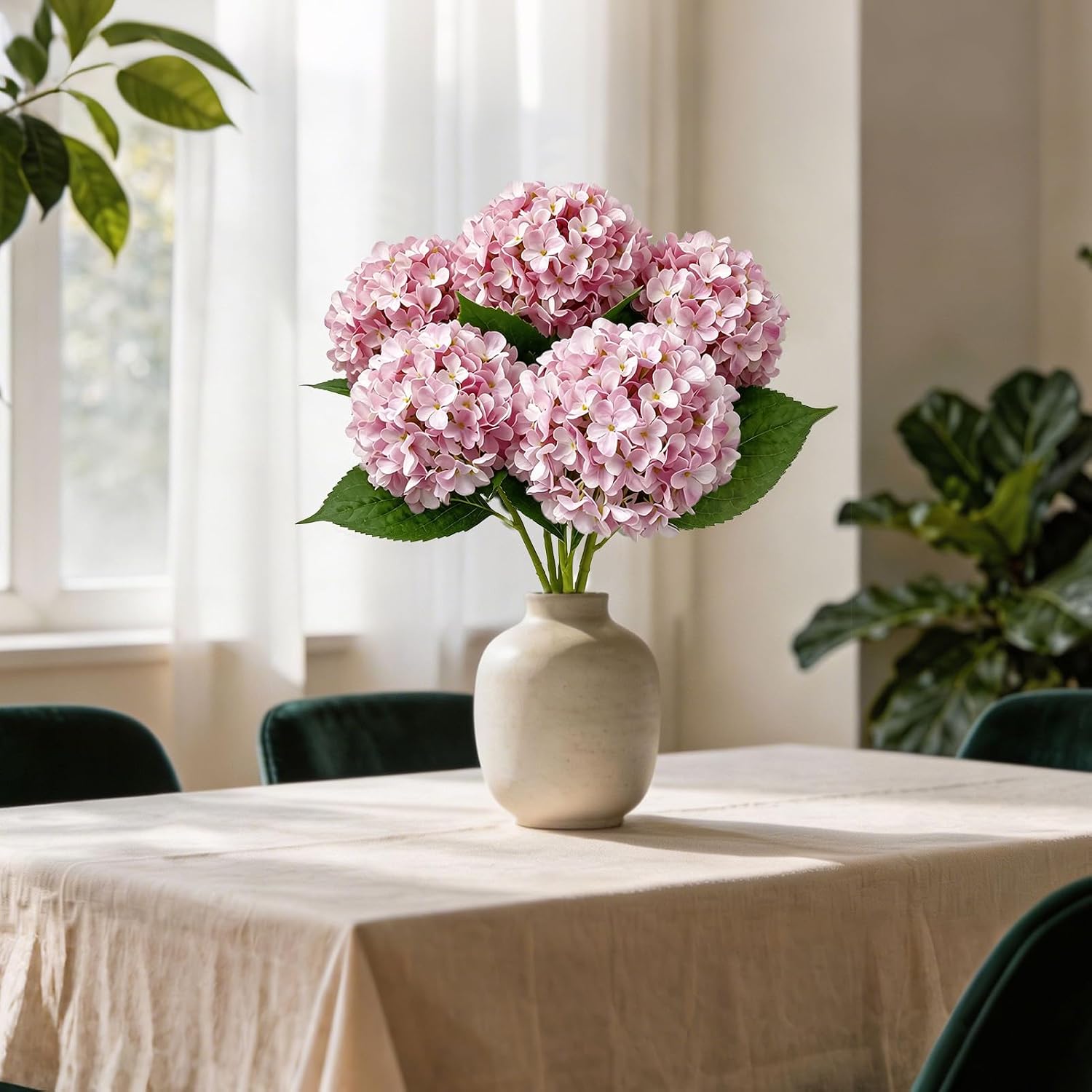 26‘’ Real Touch Pink Silk Hydrangea Artificial Flowers, Large Lifelike Silk Flowers with Long Stems, Faux Plant for Wedding Bouquet Table Centerpieces Party Home Indoor(5PCS Single Flower) - Image 5