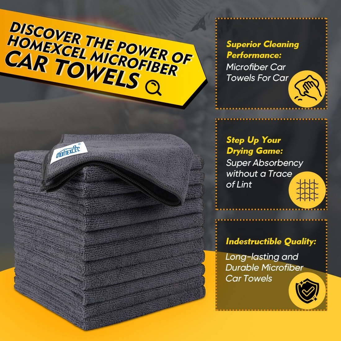 HOMEXCEL Microfiber Cleaning Cloth 12 Pack, 12.5 x 12.5 inch Microfiber Towels for Cars, Ultra Absorbent Washing Cloth, Lint Free Streak Free Cleaning Rags for Car, Kitchen, and Window (Grey) - Image 4