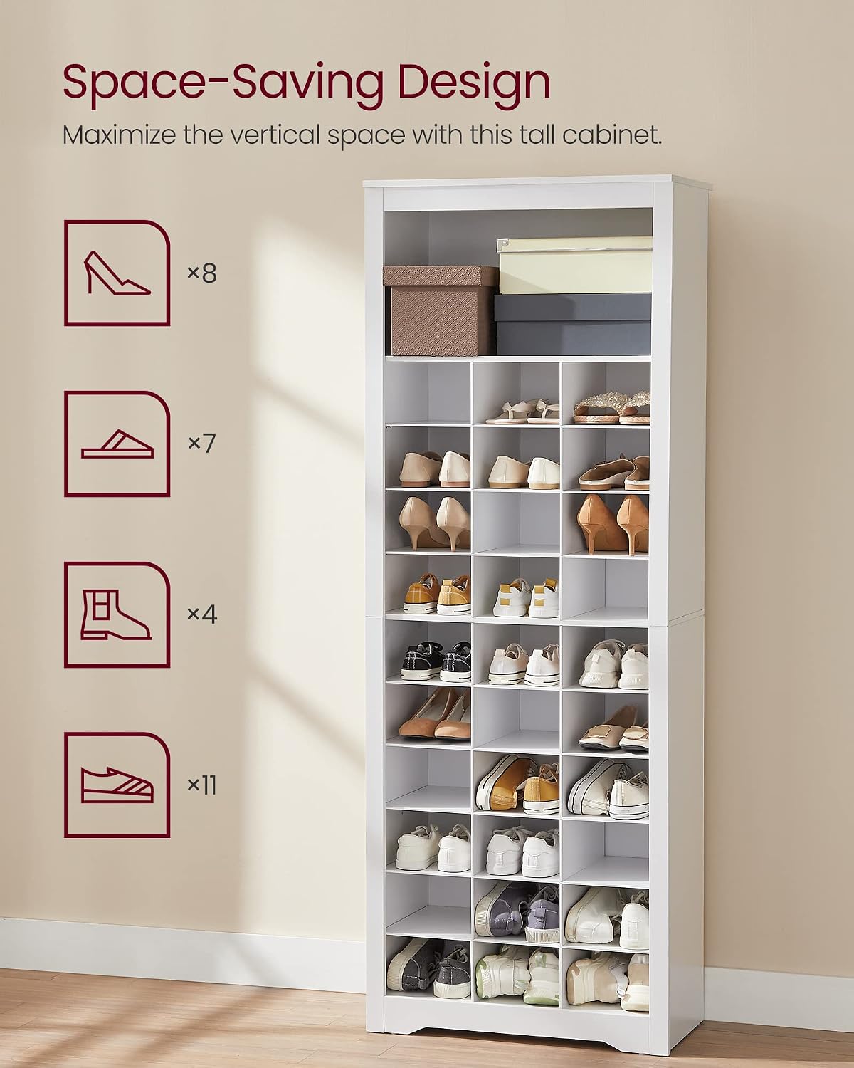 VASAGLE Shoe Storage Cabinet, 10 Tier Shoe Rack Organizer, Holds Up to 30 Pairs of Shoes, for Entryway Bedroom, 12.6 x 24.8 x 73.6 Inches, White ULBS273T14 - Image 6