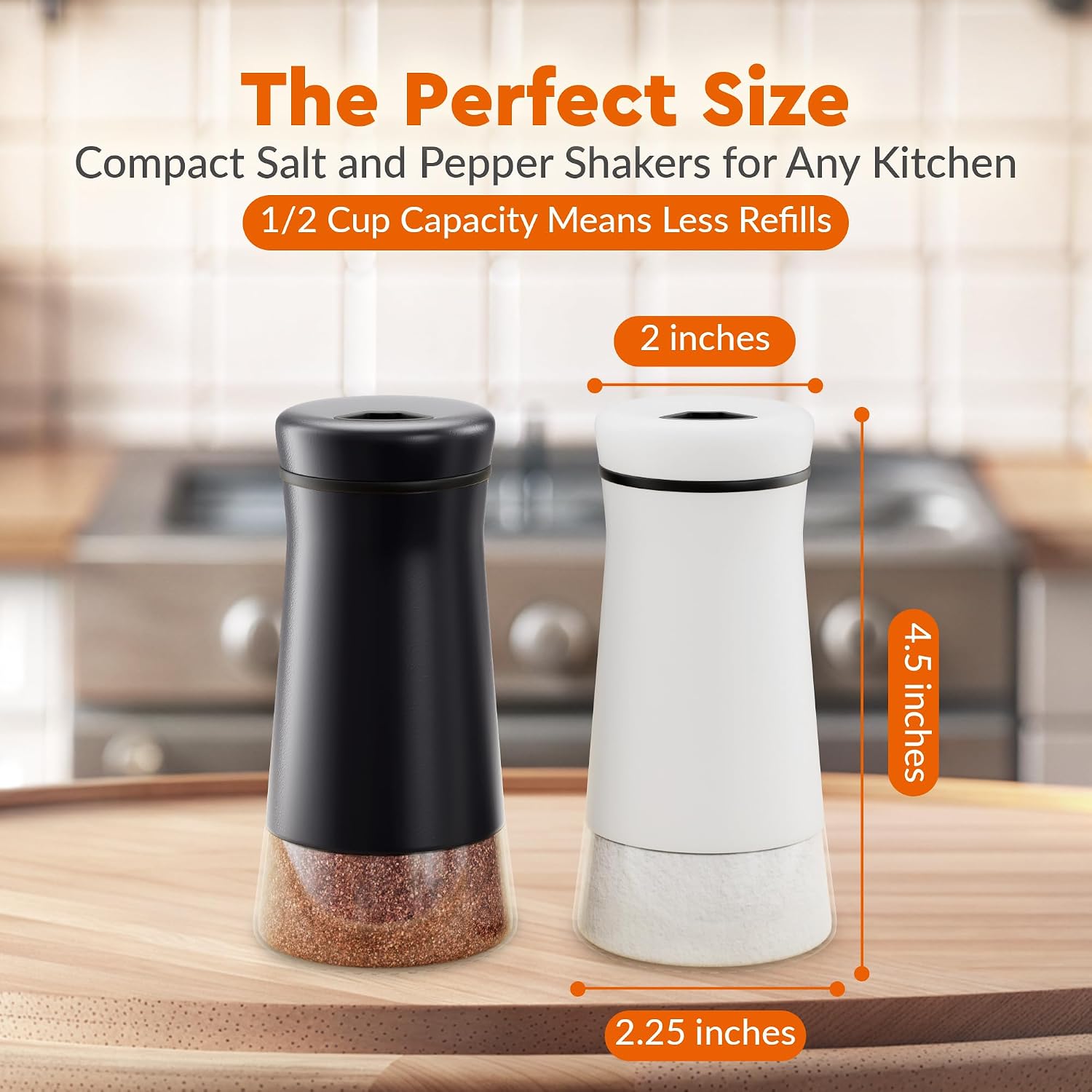HOME EC Original Salt and Pepper Shakers Set with Adjustable Pour Holes - Black and White Salt Shaker and Pepper Shaker - Farmhouse Spice dispenser for salts, Ground peppercorn and spices - Image 5