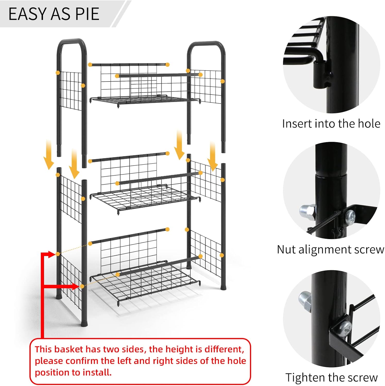 PROXRACER 3-Tier FreeStanding Open Shelf,Bathroom Organizer Shelves Unit with Adjustable Feet, Metal Steel Storage Tower Organizer Rack Basket Cart for Bathroom, Living Room, Balcony, Kitchen - Image 3