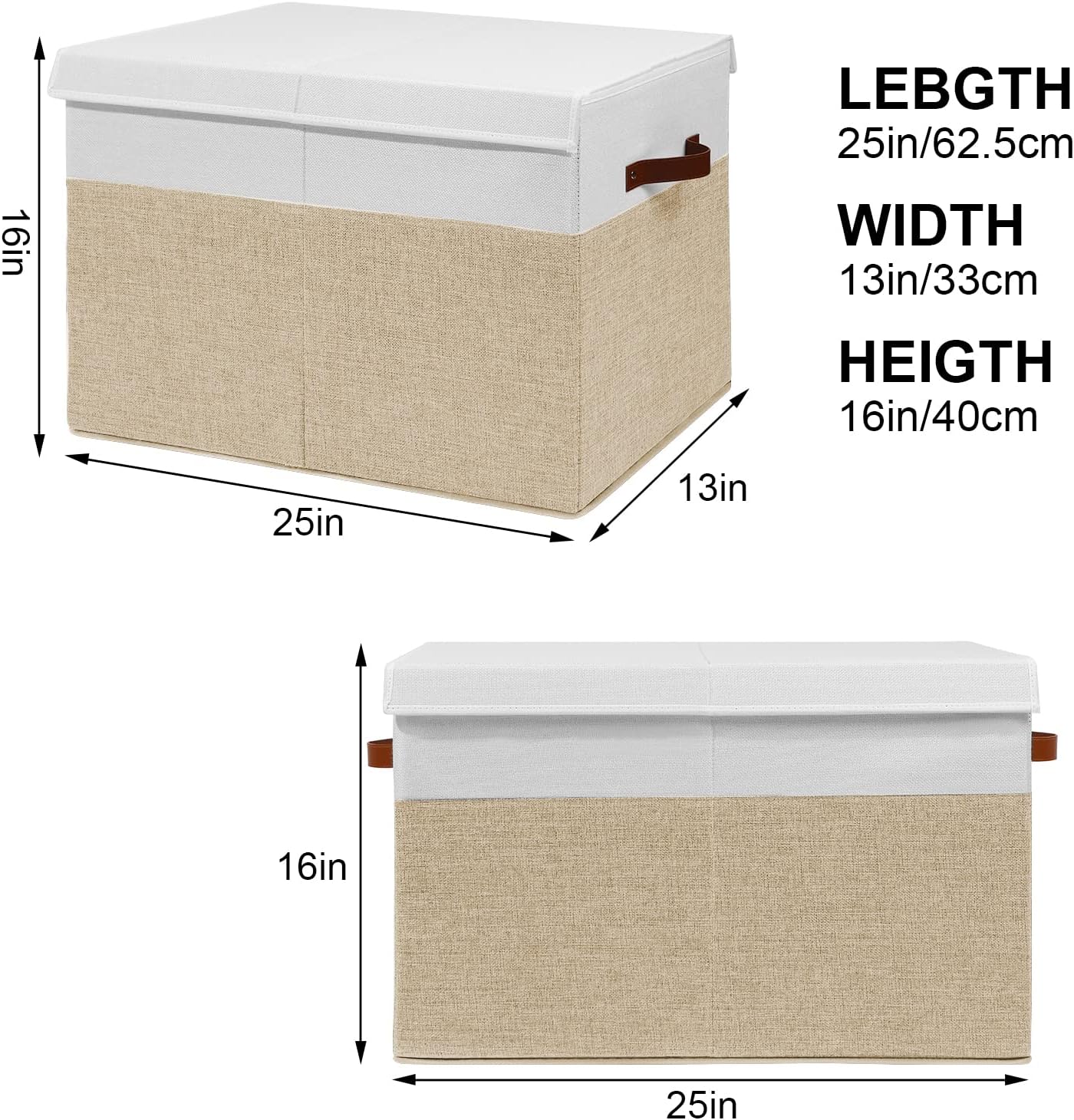 Gowee Large Toy Storage Box with Lid, Sturdy Toys Storage Chest Bin Organizer Basket with Dividers for Kids, Boys, Girls, Nursery, Closet, Bedroom, Playroom 25"x13" x16" (Beige and White) - Image 3