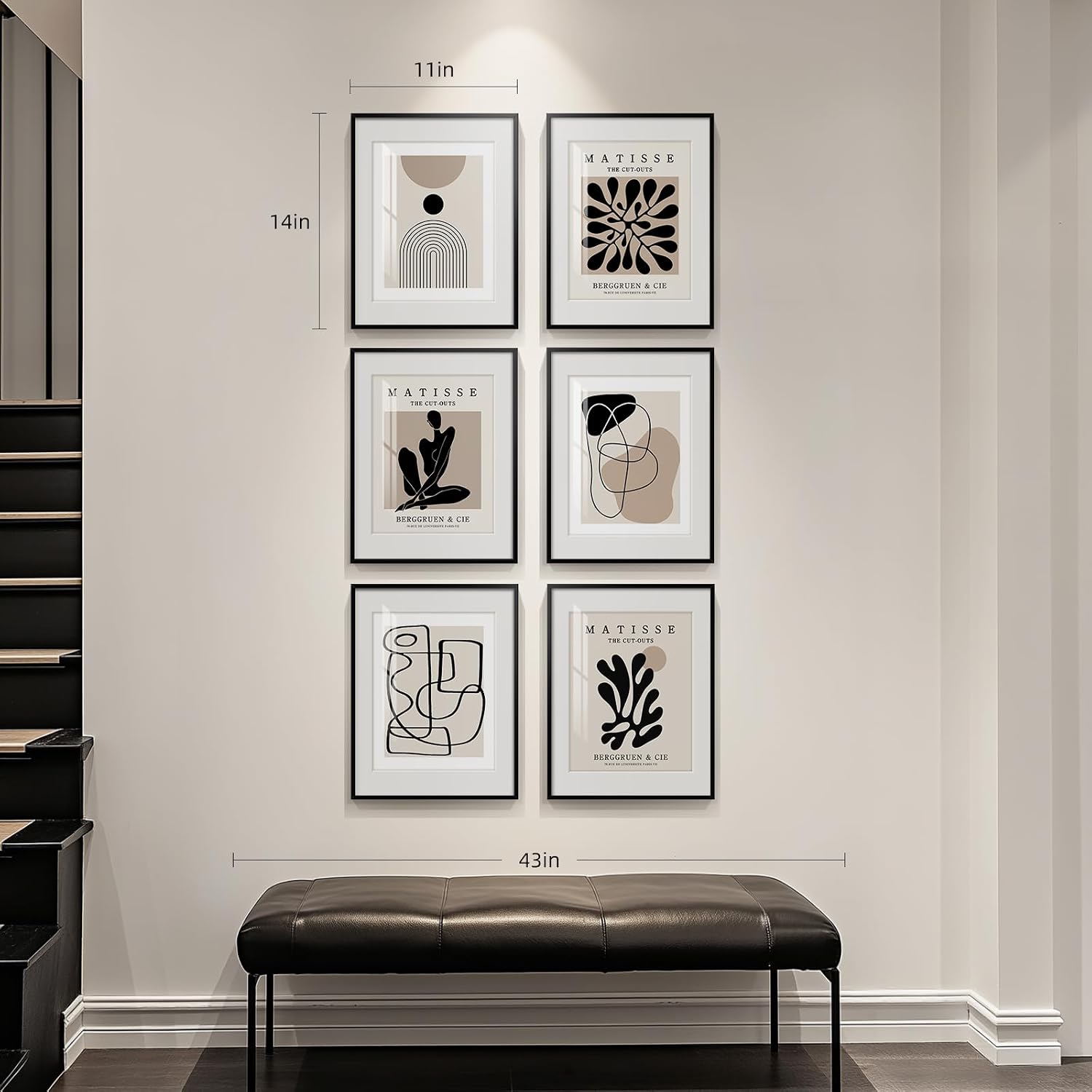 Framed Neutral Abstract Wall Art for Living Room, Set of 6 Minimalist Black Beige Prints Artwork for Walls, Modern Matisse and Geometric Pictures for Bedroom Dining Room Bathroom Wall Decor 11x14 In - Image 3