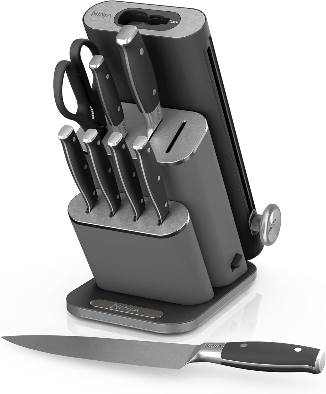 Ninja NeverDull® 10-Piece Premium German Stainless Steel Knife Set, Space-Saving Removeable Sharpener, 10-Year Guarantee, Razor Sharp Knives, NeverDull Technology, NK32010BK1, Black