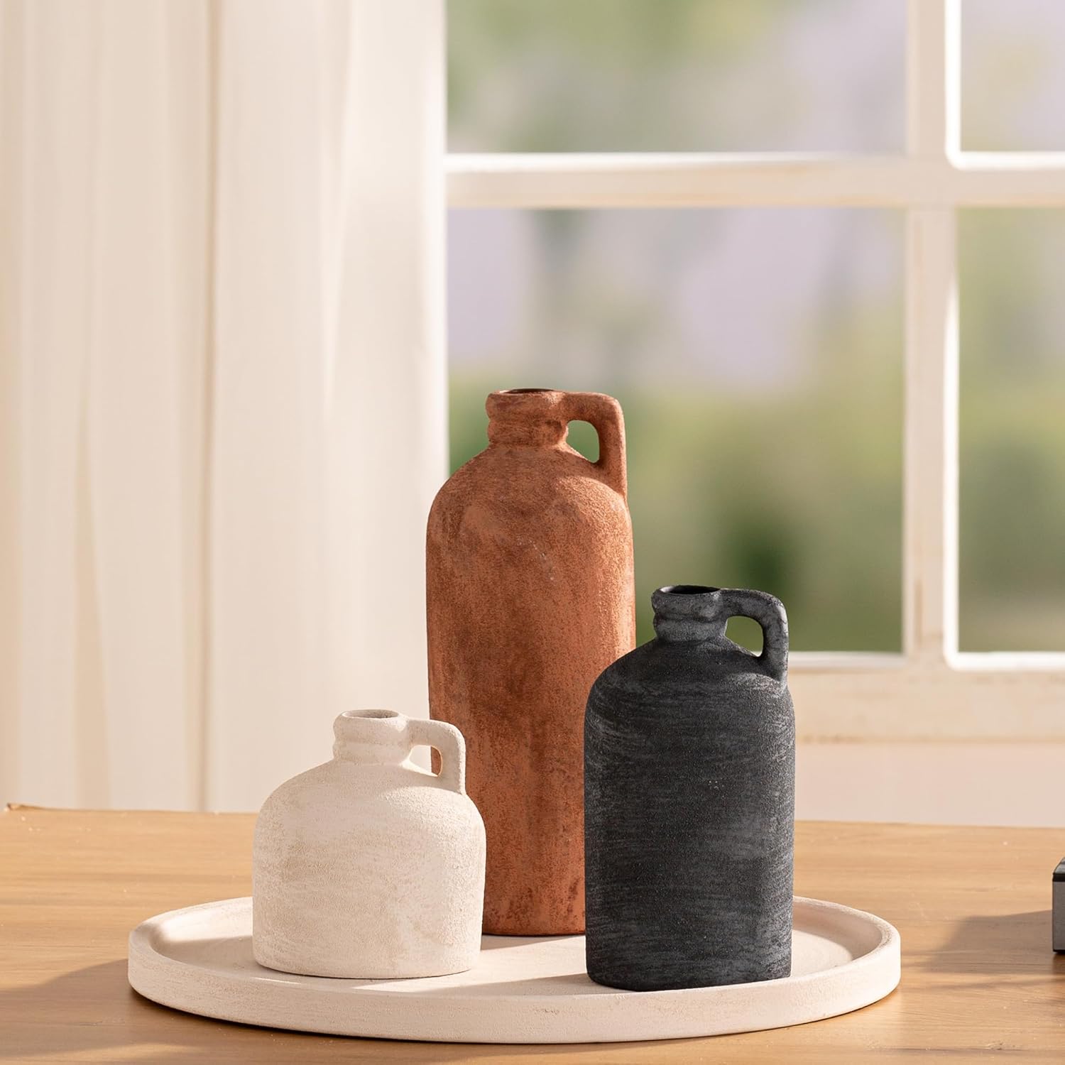 Ceramic Vase Home Table Decor - Flower Vase Set of 3 Living Room Kitchen Decorations Farmhouse Modern Rustic Vases Decorative Centerpiece for Shelf Bedroom Office Bathroom Dining Coffee Desk - Image 7