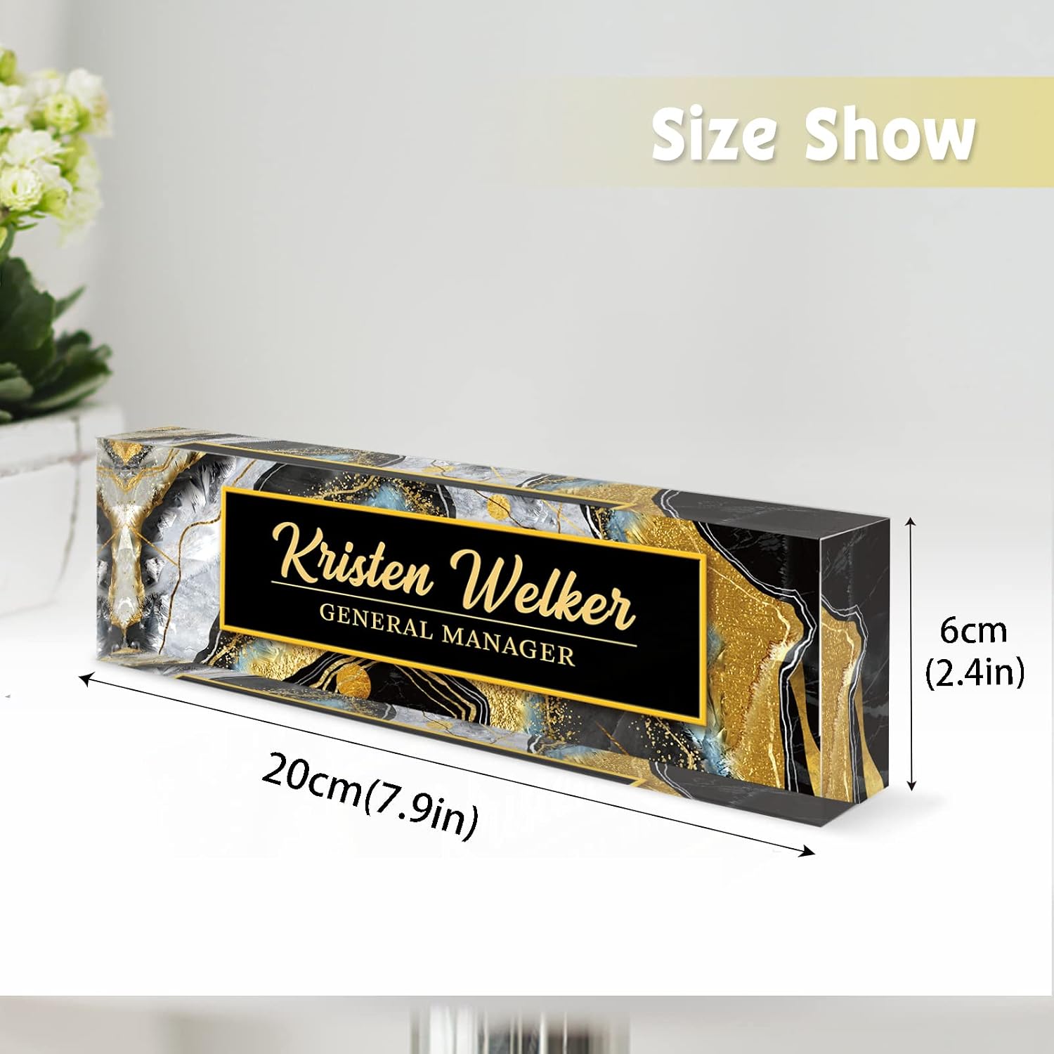 Personalized Name Plate, Custom Office Decor - Acrylic Desk Accessory, Office Gifts for Employees (Black Coast) - Image 3