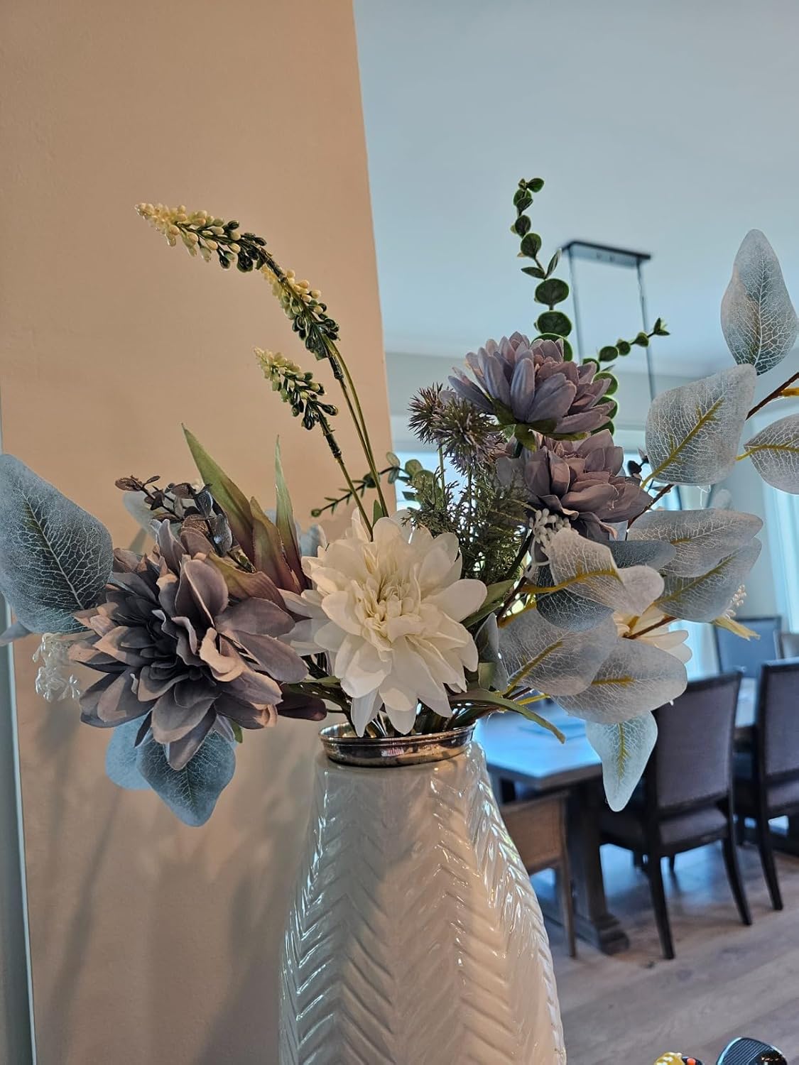Fake Artificial Flowers Bouquet for Decoration, Silk Floral Arrangements Faux Flowers Plant Wedding Bride Bouquets Tables Centerpieces for Rustic Home Decor Indoor Vase Floral Table Decor (Blue White) - Image 3