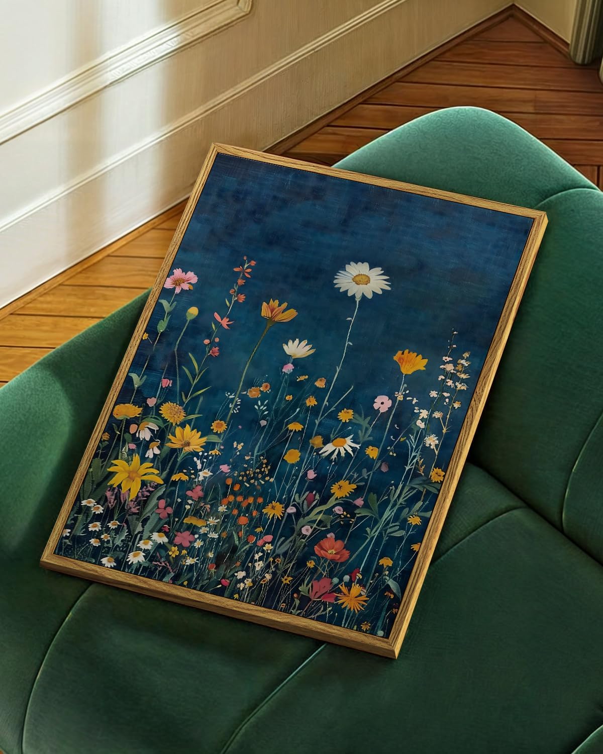 WHASAYART Botanical Floral Canvas Print 12x16 Framed Wildflower Wall Art, Rustic Dark Blue Colorful Flower Artwork, Vibrant Vintage Painting Living Room Kitchen Bedroom Hallway Home Decor - Image 6