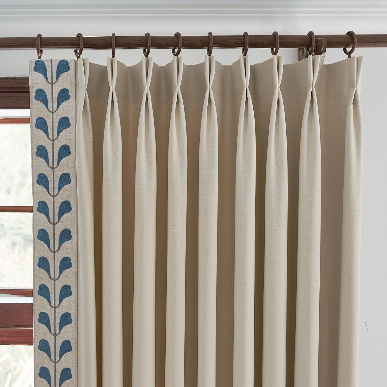VisionaryHomeDesign Pinch Pleat Drapes with Embroidered Trim,Floor to Ceiling, Wrinkle Free, Designer Curtains for Home, Room, Windows (50Wx108L (Set of 2))