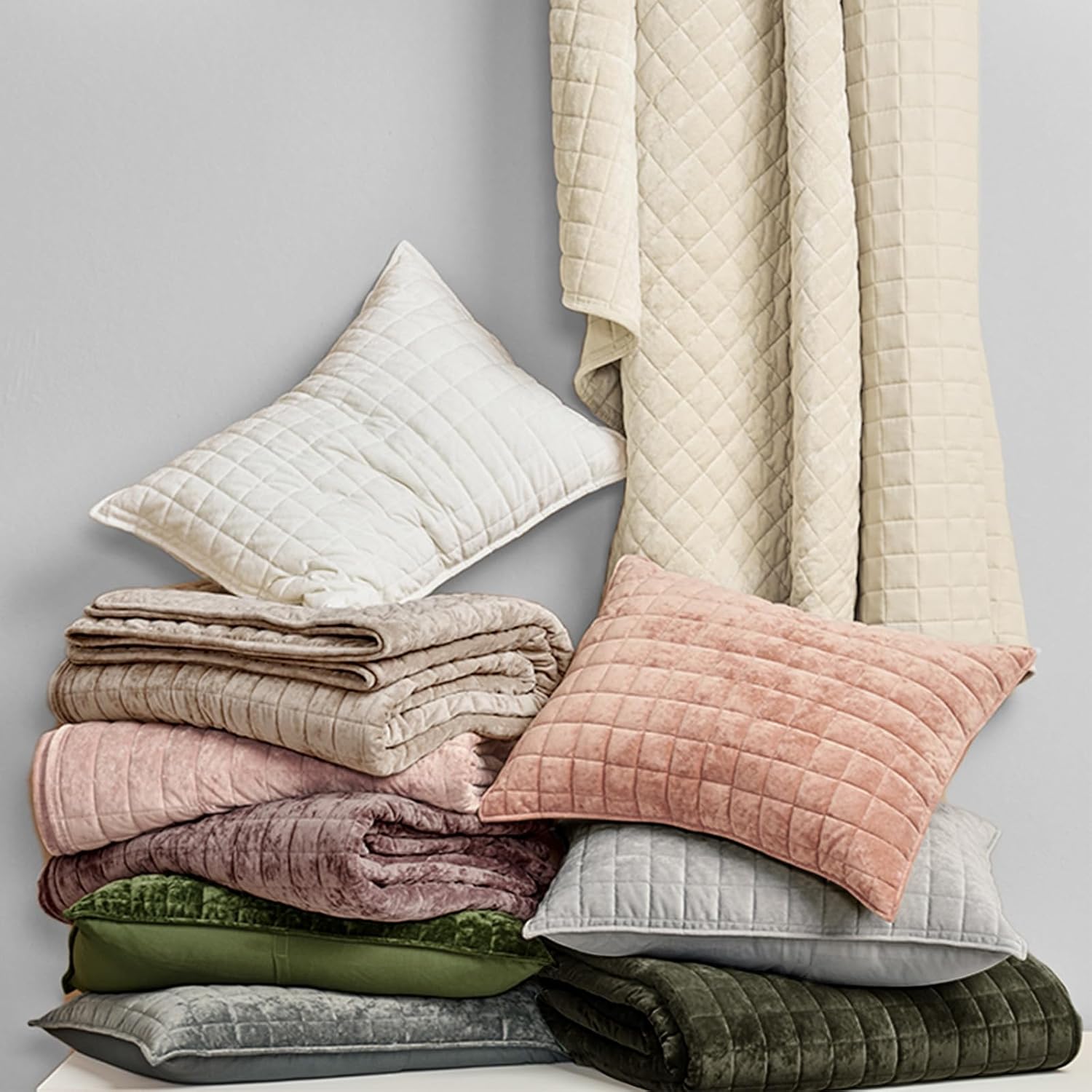 RECYCO Luxury Velvet Quilt Set King Size, Lightweight Velvet Comforter Set, Oversized Bedspread Coverlet Quilted Bedding Set, with 2 Matching Pillow Shams, for All Season, Olive Green - Image 7