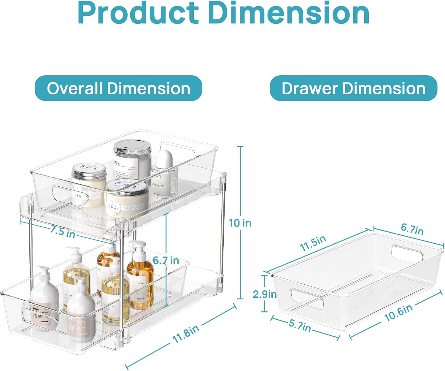 Vtopmart 4 Pack Bathroom Under Sink Organizers Organizer, 2 Tier Clear Pull-Out Organization (S-Standard) - Image 2