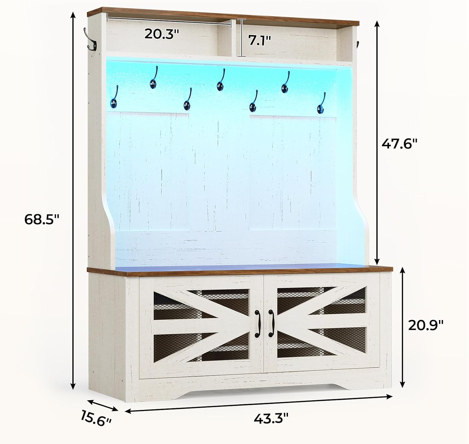 Itaar Hall Tree with Bench and Shoe Storage, 5-in-1 Entryway Bench with Coat Rack, 10 Shoe Cubbies & 9 Coat Hooks, Barn Door & Adjustable Shelf (White) - Image 2