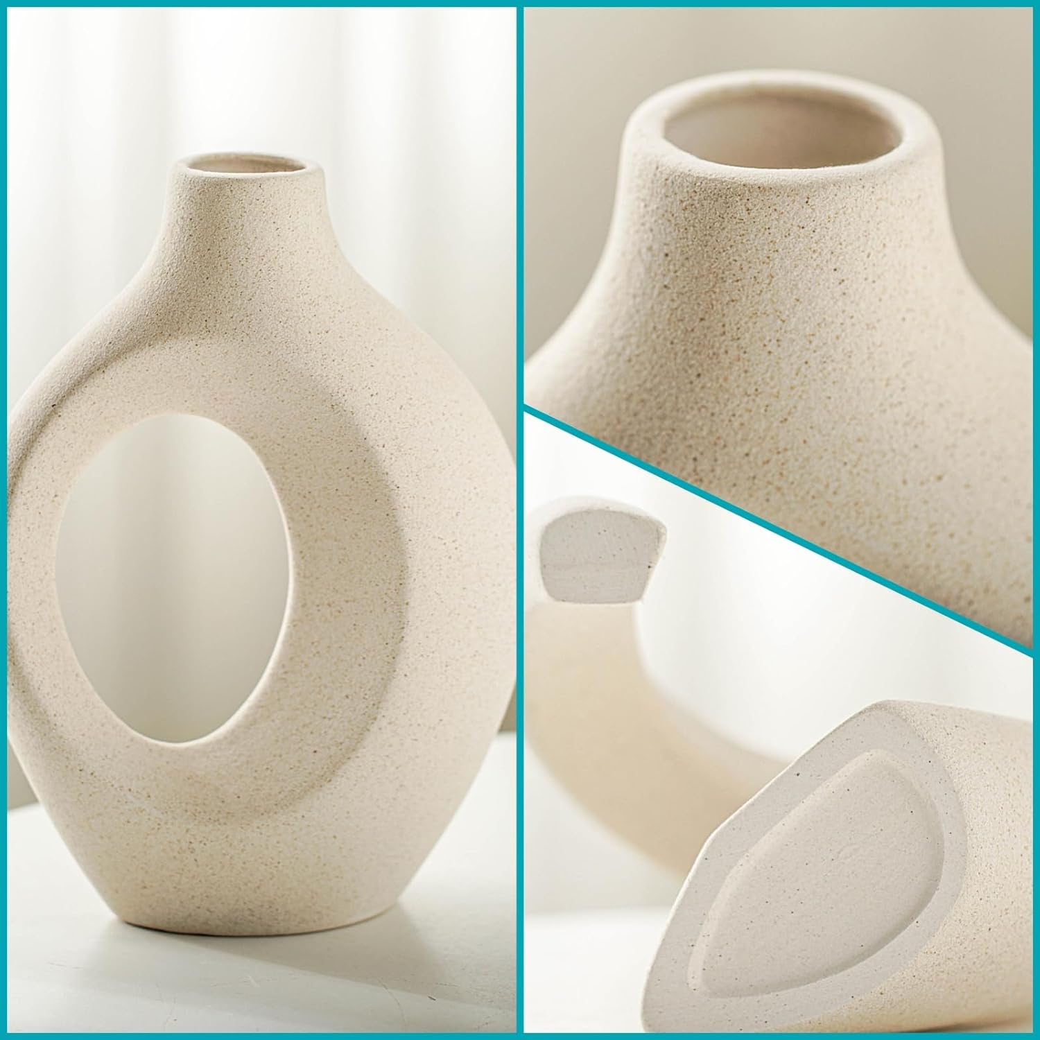 Lvases Snuggle Hollow Ceramic Vase Set of 2, Nordic Modern Boho ins Style Decorative Ceramic Aesthetic Flower Vase for Home Decor (Milky White W 6.3" X H 8.4") - Image 5