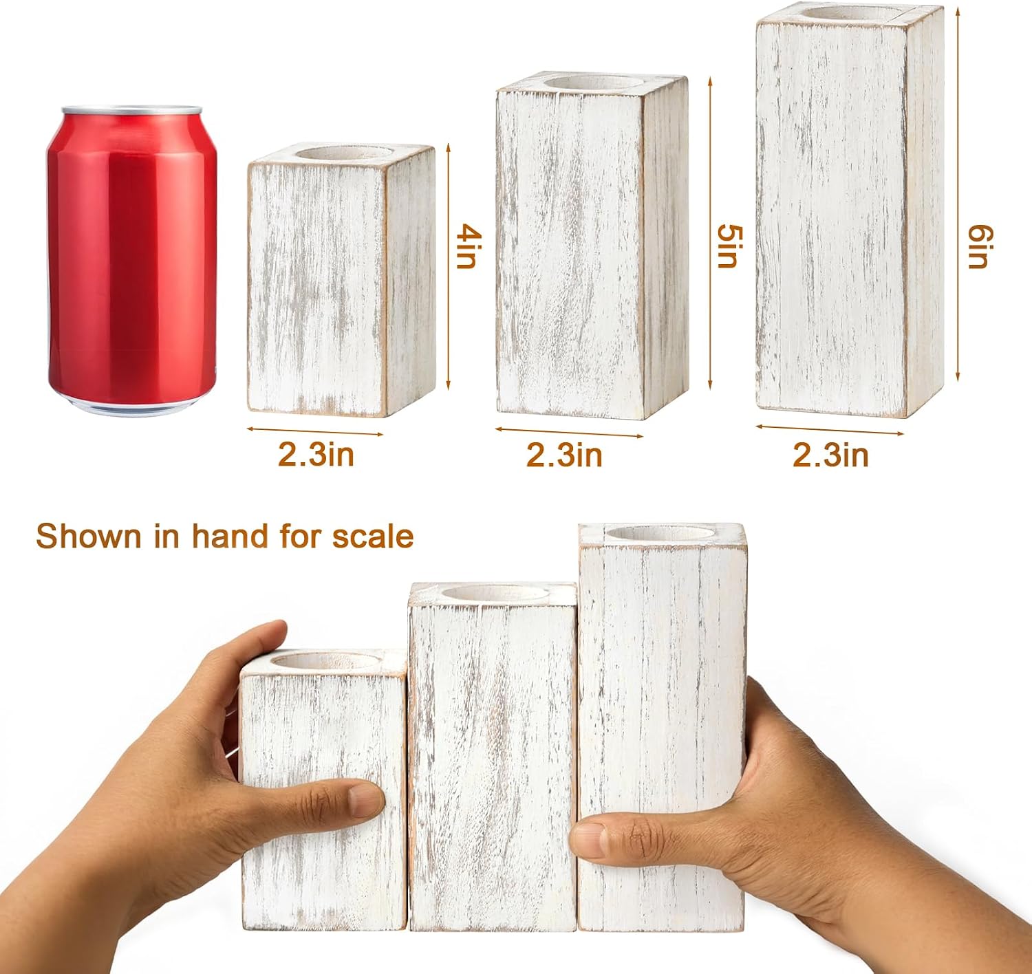 MelonBoat Rustic Flameless LED Candles 3-Pack, Battery Operated Candles with Wooden Candle Holders, White Rustic Farmhouse Decor, Farmhouse Candle Holder for Valentines Holiday Party Home Decor - Image 2