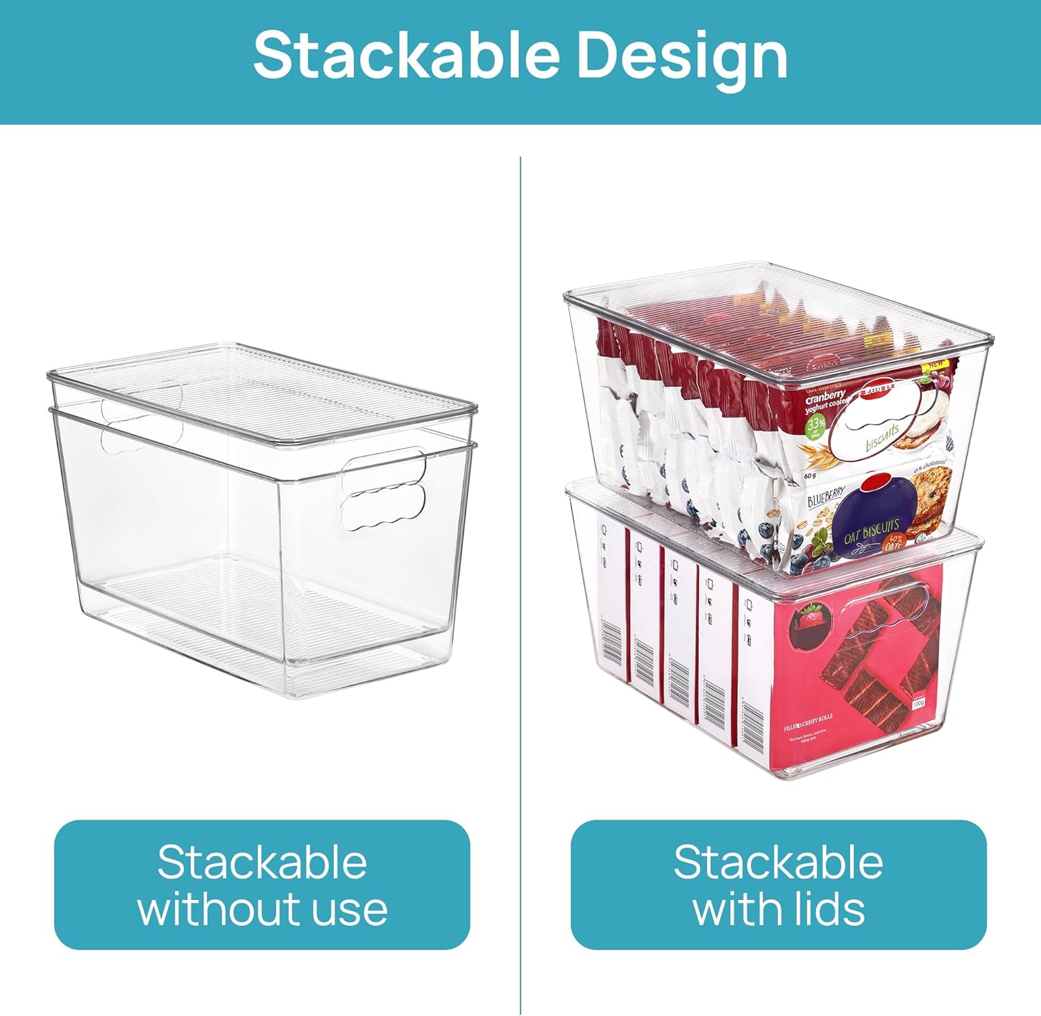 Vtopmart 6 Pack Clear Stackable Storage Bins with Lids, Large Plastic Containers with Handle for Pantry Organizer and Storage,Perfect for Bathroom,Cabinet,Kitchen,Fridge,Closet Organization - Image 3