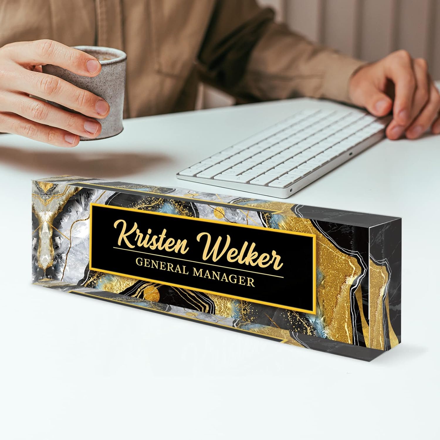 Personalized Name Plate, Custom Office Decor - Acrylic Desk Accessory, Office Gifts for Employees (Black Coast) - Image 8