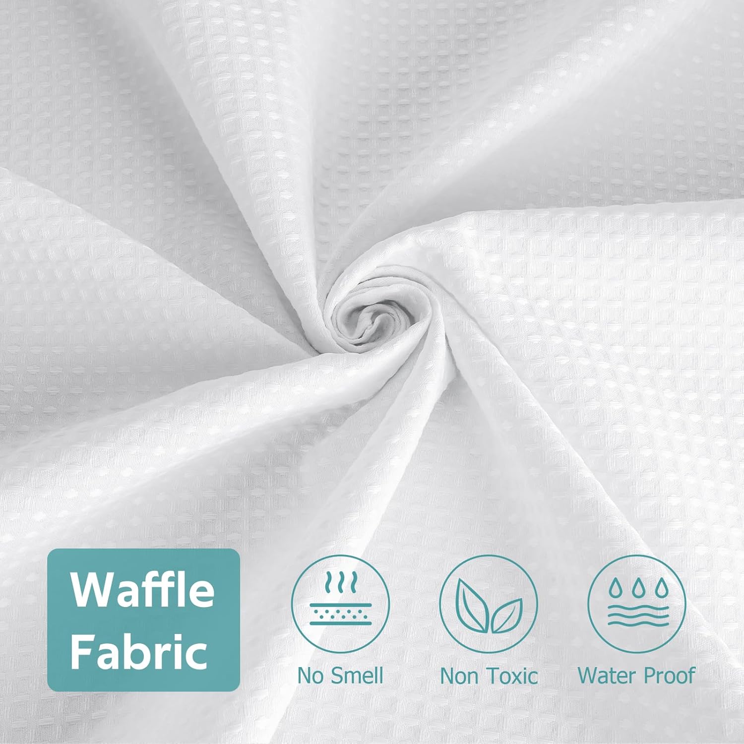Vipfree 3 in 1 Shower Curtain Set, Waffle Shower Curtain and Liner Set with 12 Double Sided Shower Curtain Hooks, 258GSM Luxury Weighted Cloth Shower Curtains for Bathroom, 72 W x 72 H, White - Image 8