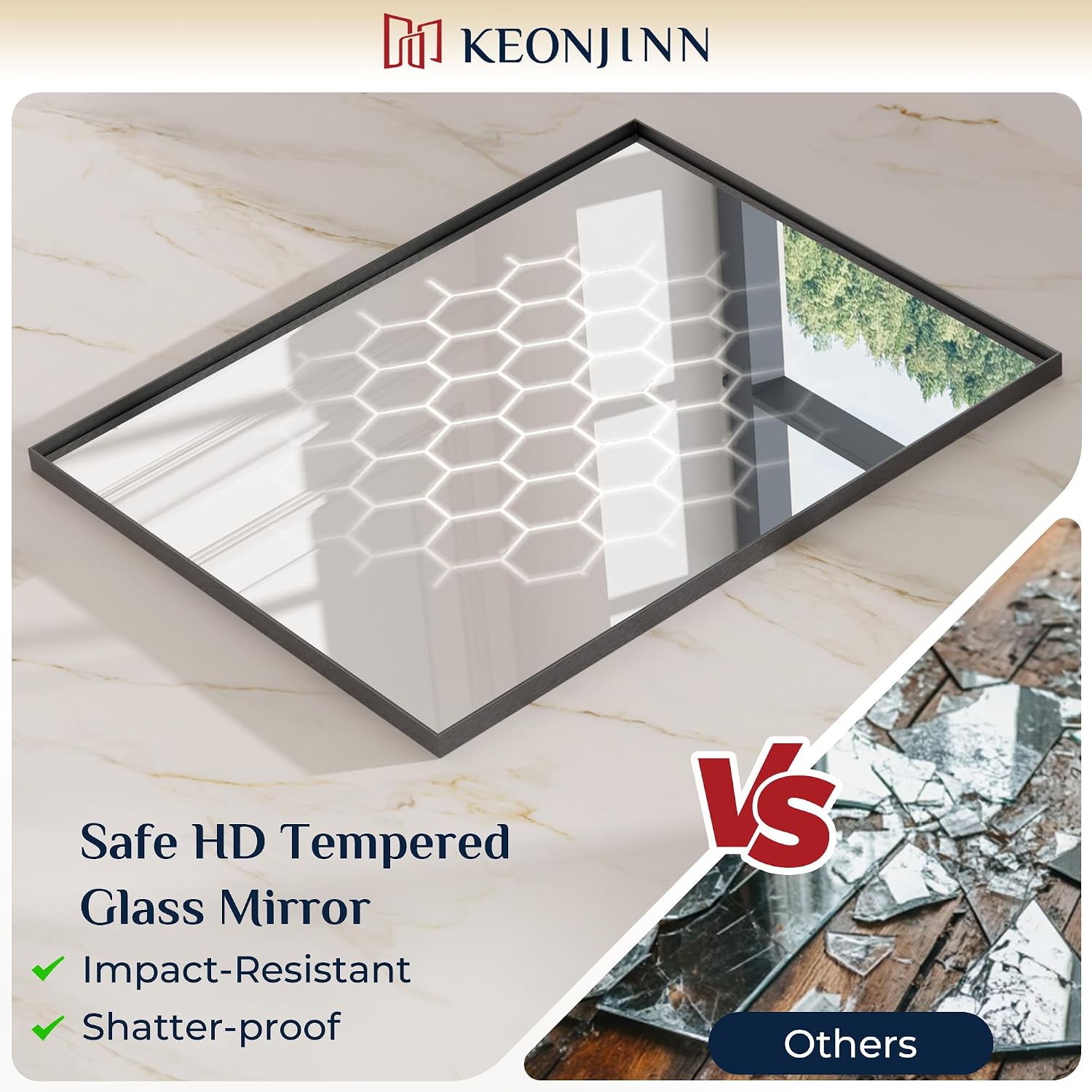 Keonjinn 24 x 30 in Black Bathroom Mirror, Black Brushed Framed Mirror for Over Sink, Rectangle Vanity Mirrors with Square Corner, Alumium Alloy Frame, Modern Farmhouse Style - Image 4