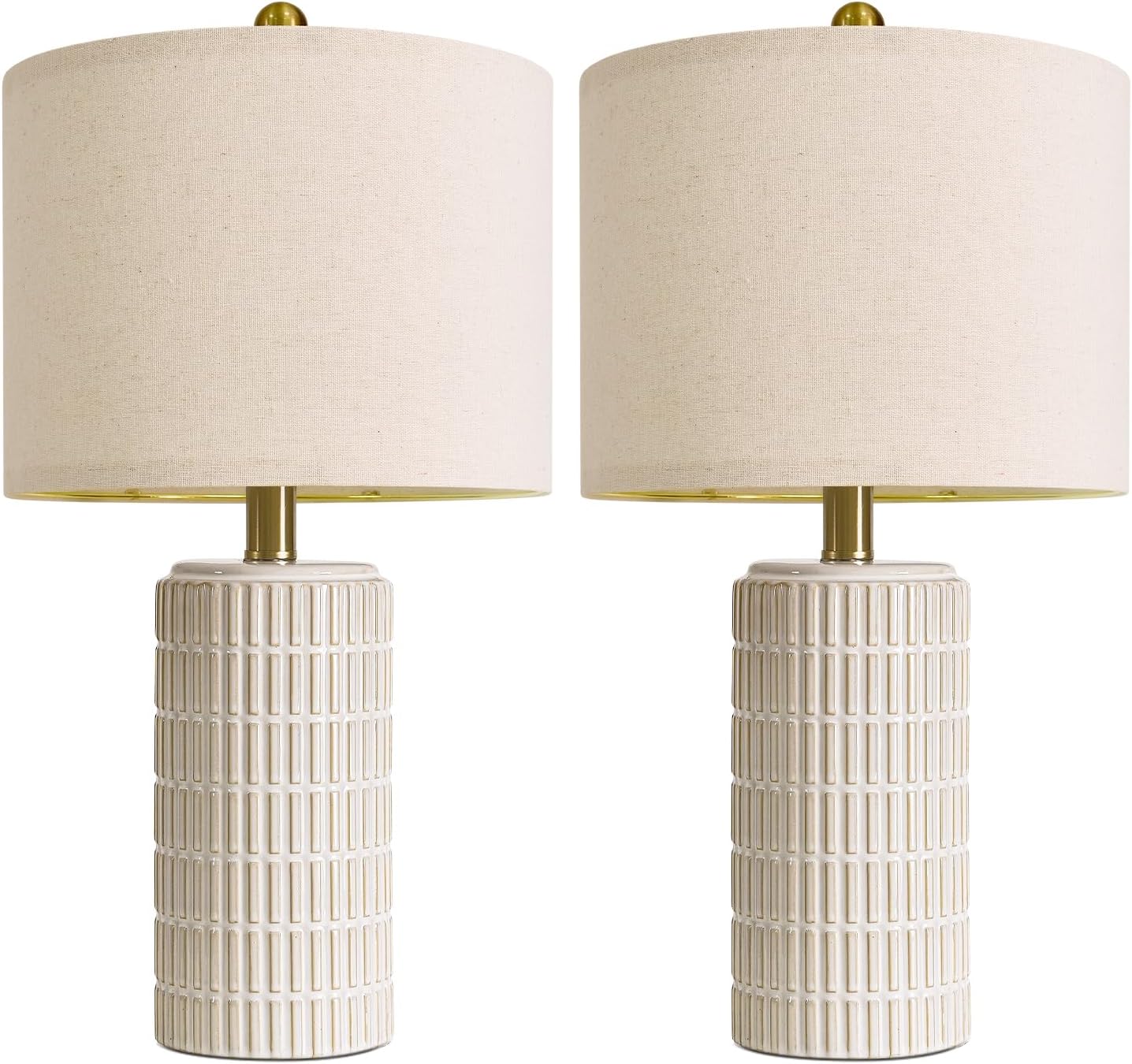 PoKat 20.75" Small Modern Ceramic Table Lamps Set of 2 for Bedroom, White Bedside Lamps for Night Stands, Farmhouse Desk Home Decor Gift Nightstand Table Lamps for Living Room End Table Beige - Image 8