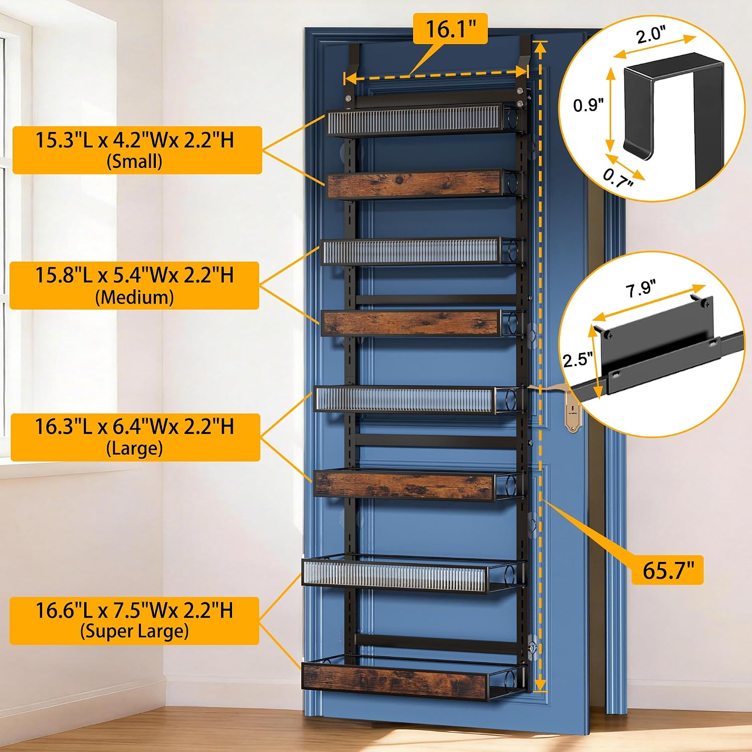 8 Tier Pantry Door Organizer Spice Rack, 2-IN-1 Wall Mount or Hanging Over Door Seasoning Organizer with Adjustable Baskets, Heavy Duty Behind Door Storage Shelves for Pantry, Cabinet and Kitchen - Image 2
