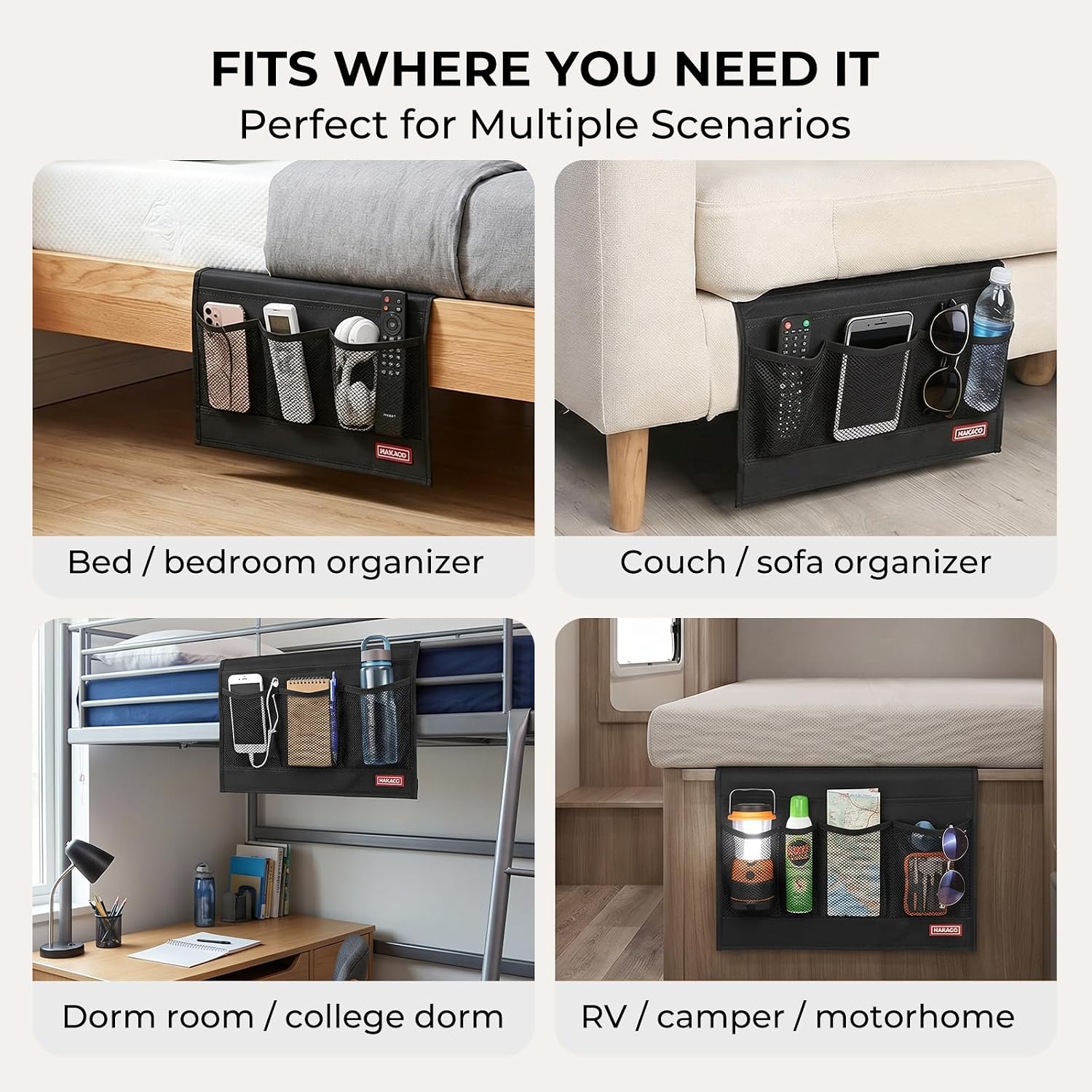 HAKACC Bedside Caddy, Remote Holder for Bed, Storage Organizer with Pockets for Bed, Sofa, Phones, Magazines, Tablets and Accessories, Black - Image 5
