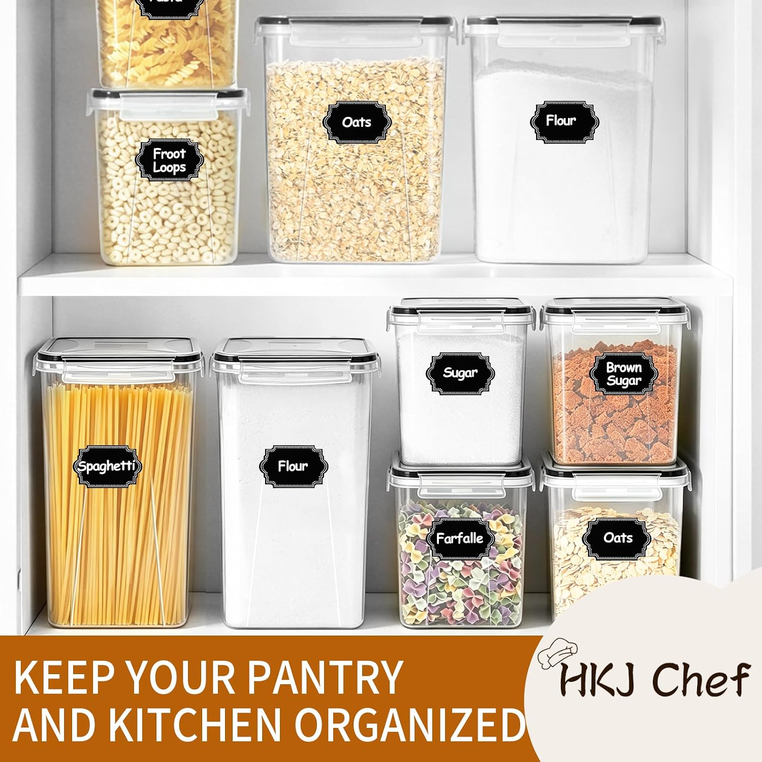 Flour Sugar Storage Containers, 10 Pack Large Airtight Food Storage Containers with Lids for Kitchen Pantry Organization and Storage, BPA Free Plastic Canisters Sets for Cereal, Rice and Baking - Image 8
