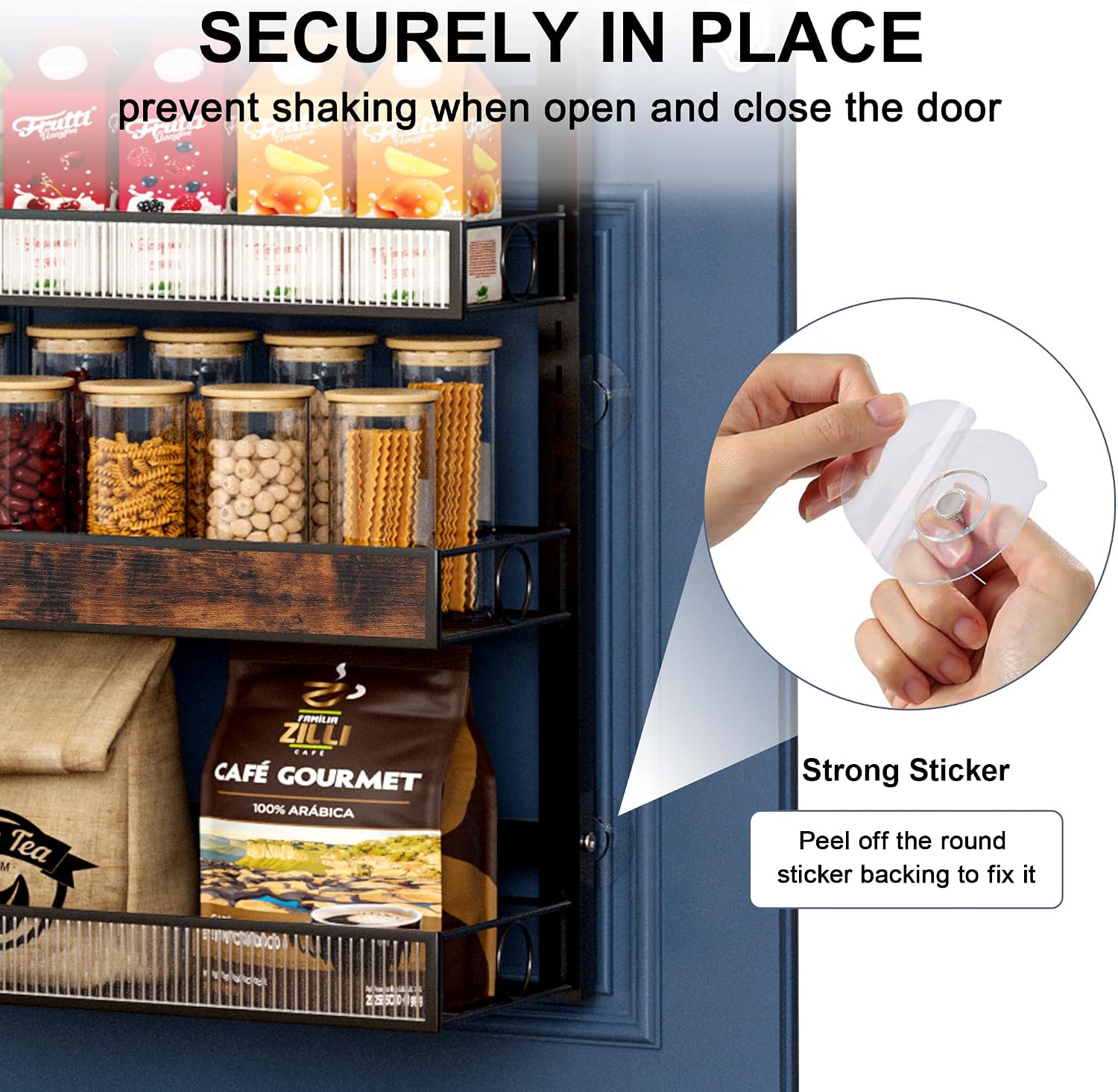 8 Tier Pantry Door Organizer Spice Rack, 2-IN-1 Wall Mount or Hanging Over Door Seasoning Organizer with Adjustable Baskets, Heavy Duty Behind Door Storage Shelves for Pantry, Cabinet and Kitchen - Image 5
