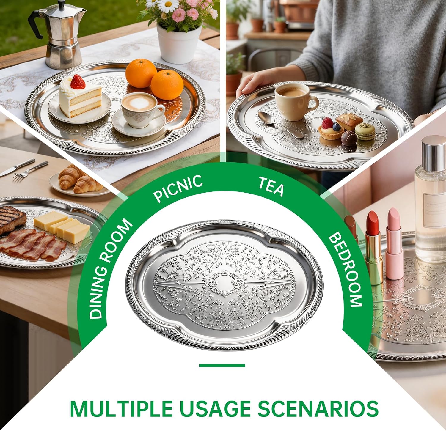 4-Pack Large Silver Serving Tray 20.3 x 15.2 Inch Mirror Platter Set for Party, Wedding, Birthday, Christmas, Appetizers, Desserts, Food Display, Kitchen Table, Buffet - Image 6