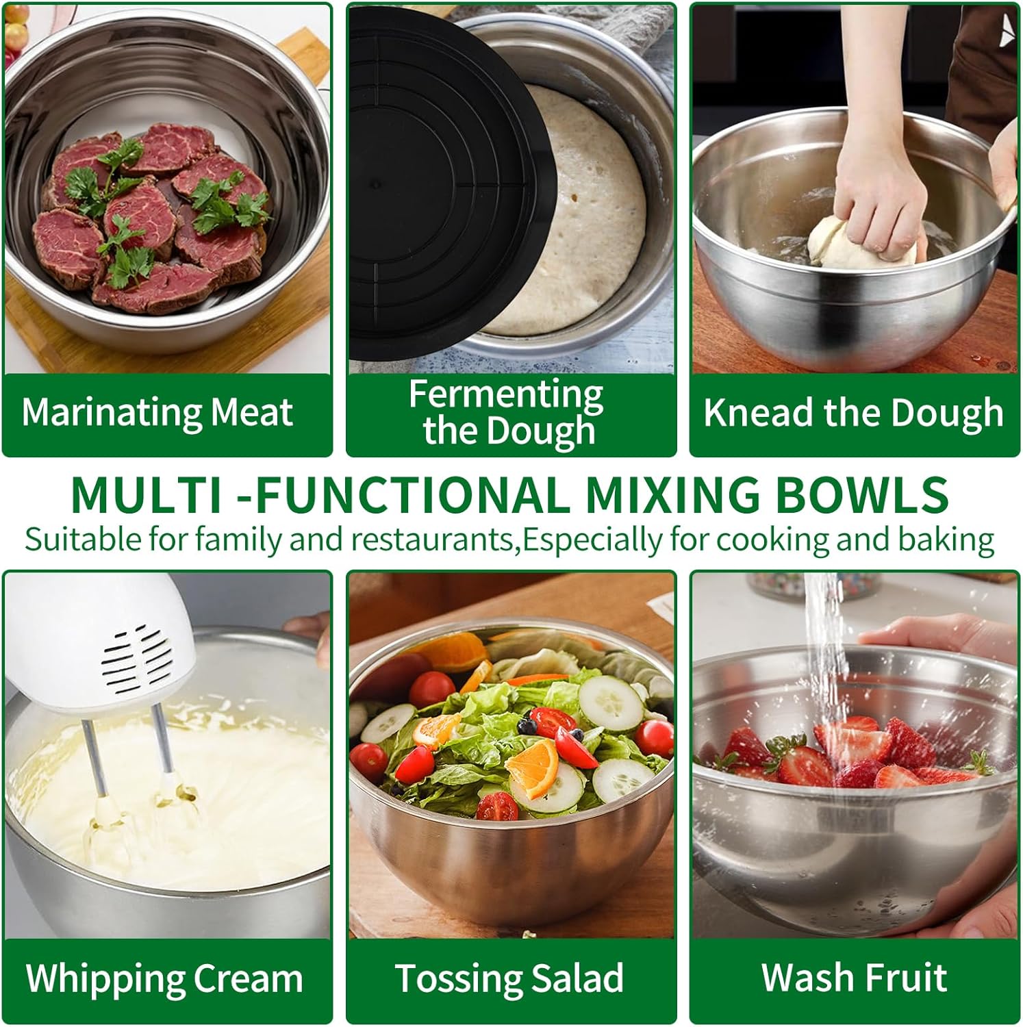WEPSEN Mixing Bowls Set, 25PCS Stainless Steel Mixing Bowl with Lid Set, Large Nesting Bowls 7, 4.5, 3,2, 1.5QT, Measuring Cups and Spoons Baking Utensils Metal Bowl for Kitchen Prep - Image 8