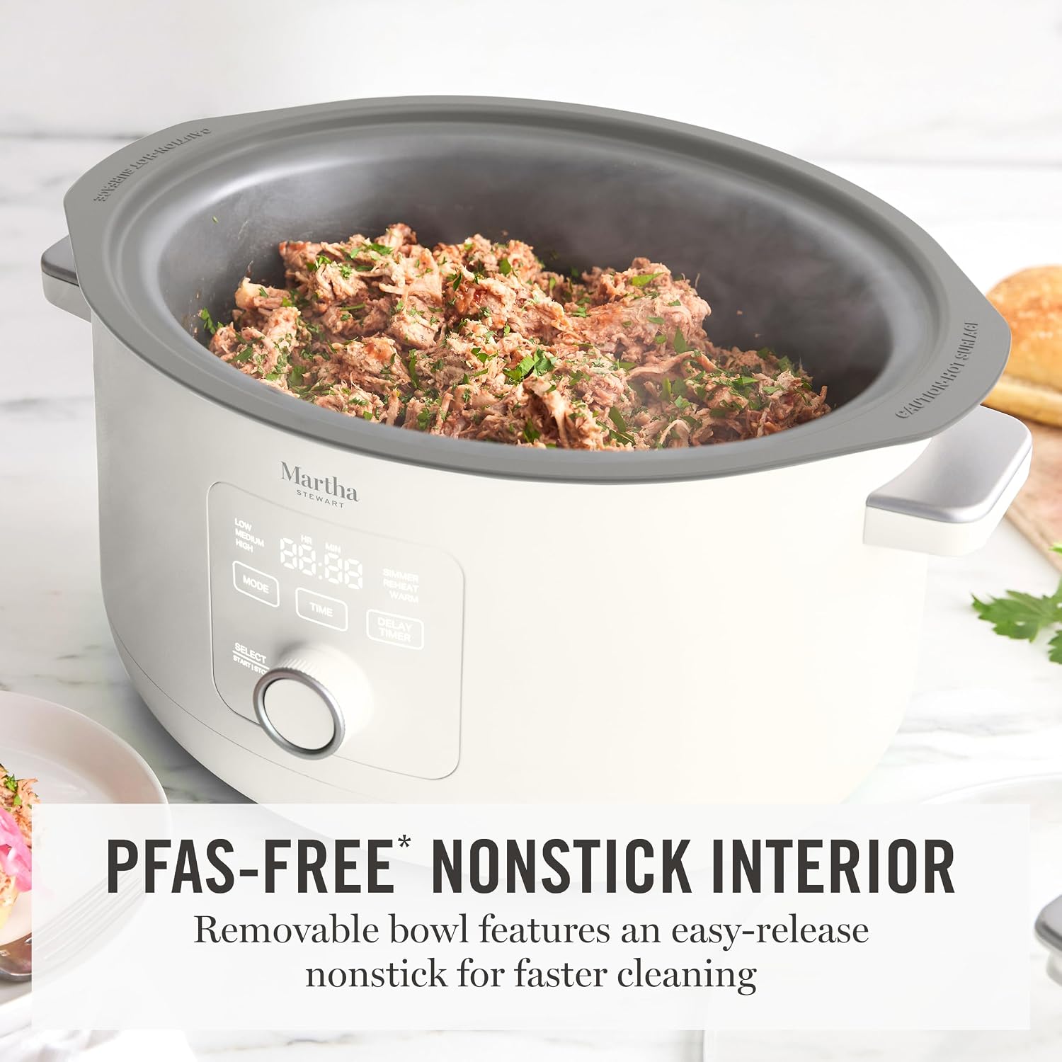 Martha Stewart 8 QT Slow Cooker, Programmable with Timer, 3 Heat Settings (Low, High, Warm), Nonstick Ceramic Removable Crock, Stovetop & Oven Safe, Glass Lid, Simmer, Reheat, Warm, Linen - Image 5
