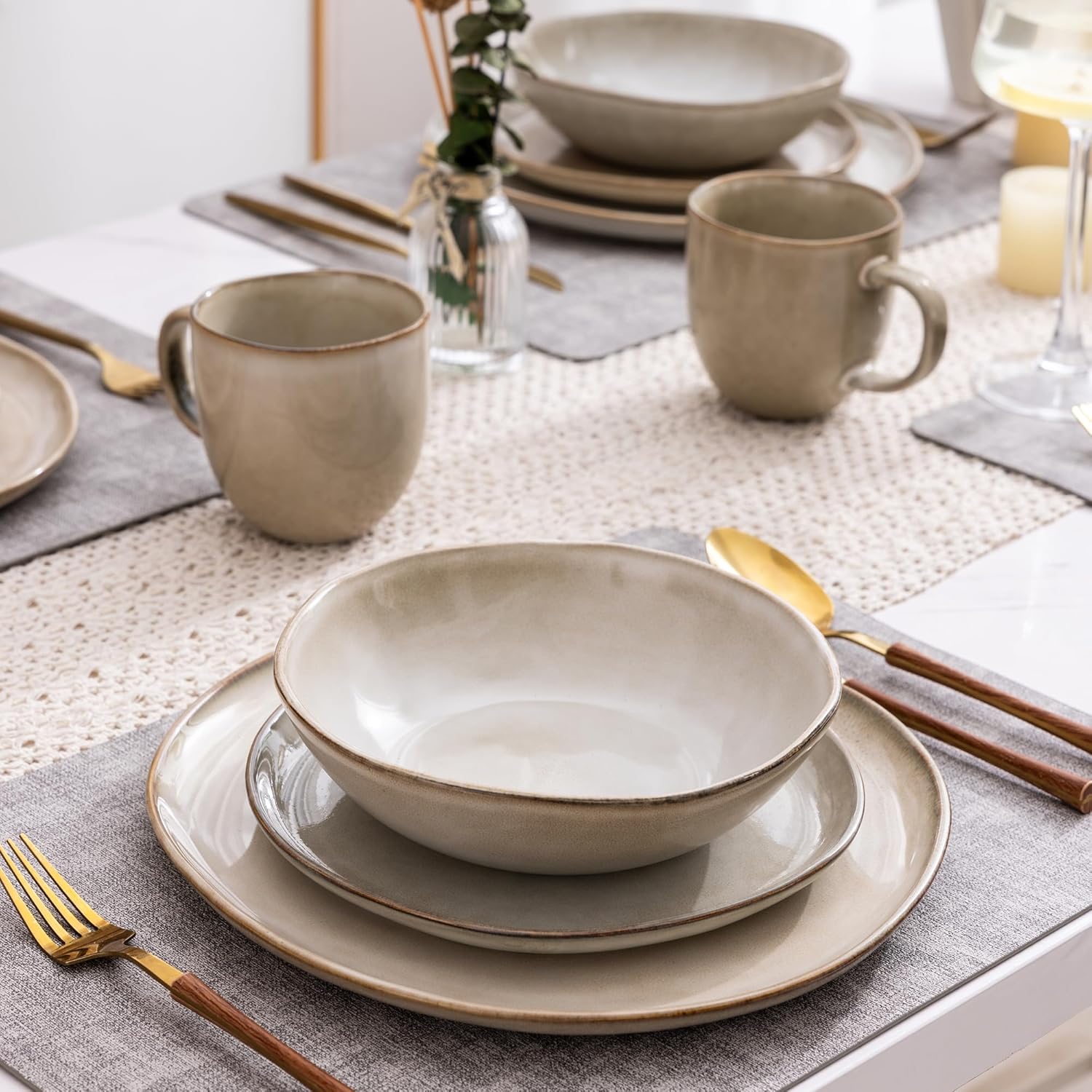 AmorArc Ceramic Dinnerware Sets,Handmade Reactive Glaze Stoneware Plates and Bowls Sets,Highly Scratch Resistant | Dishwasher & Microwave Safe Dishes Set,Service for 8 (24pc) - Image 5