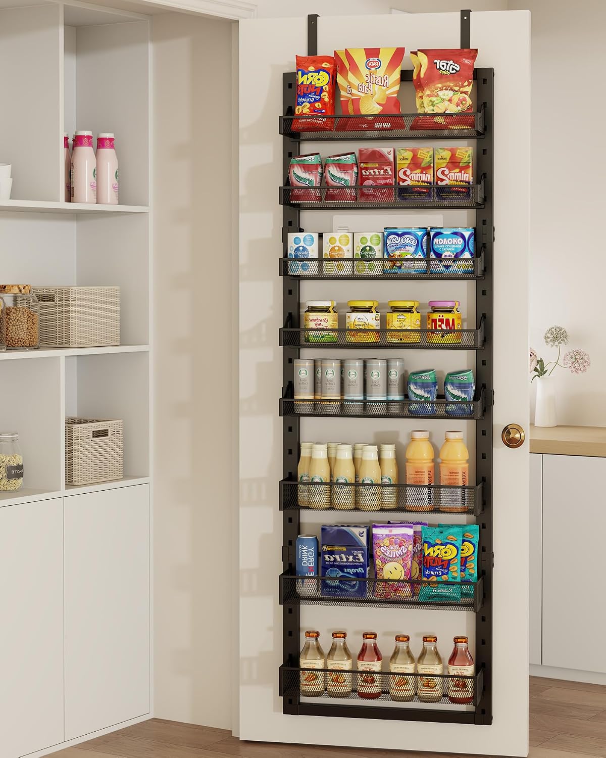 8 Tier Pantry Door Organizer, 2 IN 1 Over the Door Pantry Organizer with Metal Adjustable Baskets,Spice Rack Wall Mount or Door Organizer, Door Spice Rack for Pantry - Image 2