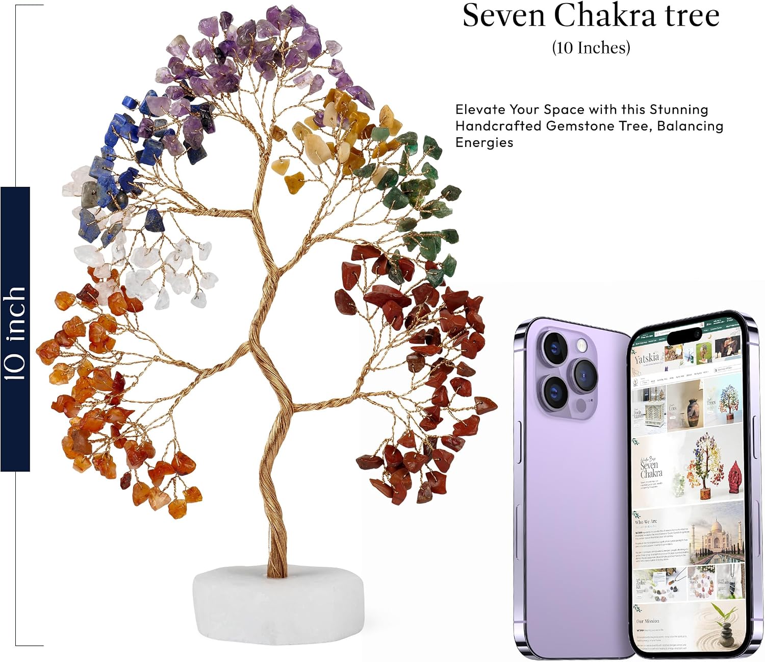 YATSKIA 7 Chakra Tree of Life Crystal Tree, Healing Crystals Gifts for Women, Chakra Stones Home Office Decor, Gemstone Tree Bedroom Decor, Healing Gifts (Size - 10 Inch) - Image 7