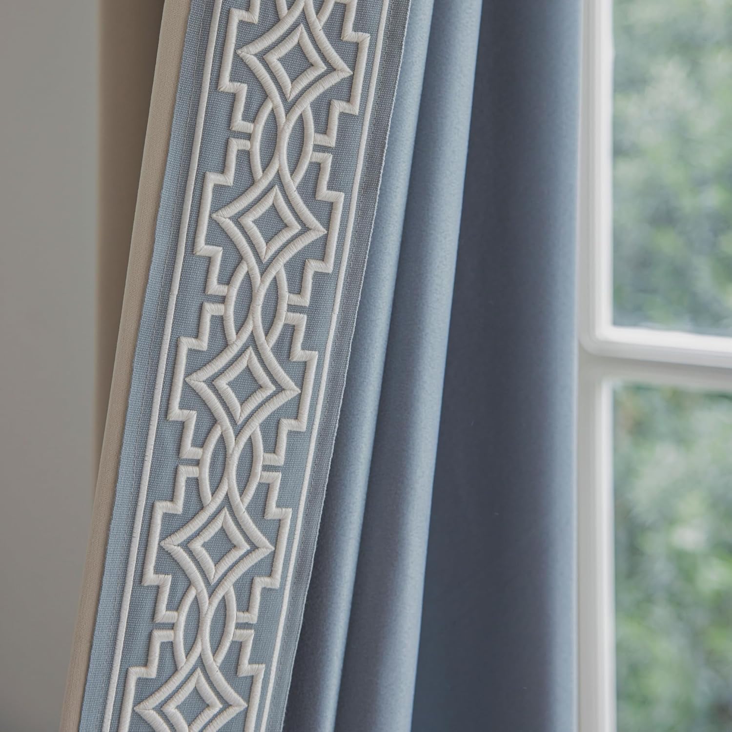 VisionaryHomeDesign Ivory Cream Cotton Blend Curtain Panels with Trim Design, Pinch Pleat Curtains, Blackout Curtains for Sliding Patio Doors Bedroom (Set of 2) (52W x 96L) - Image 4