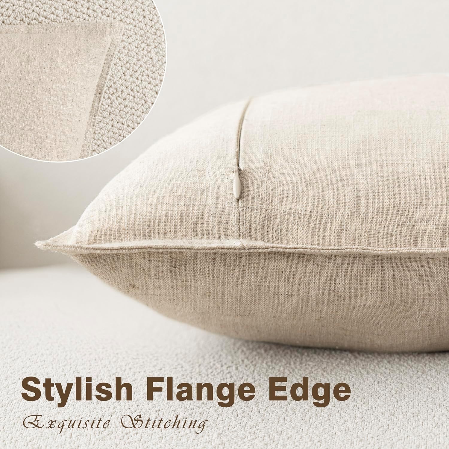 Foindtower Pack of 2, Decorative Linen Soild Throw Pillow Covers Soft Accent Cushion Case Boho Farmhouse Neutral Pillowcase for Couch Sofa Bedroom Living Room Home Decor 20 x 20 Inch Natural Beige - Image 3