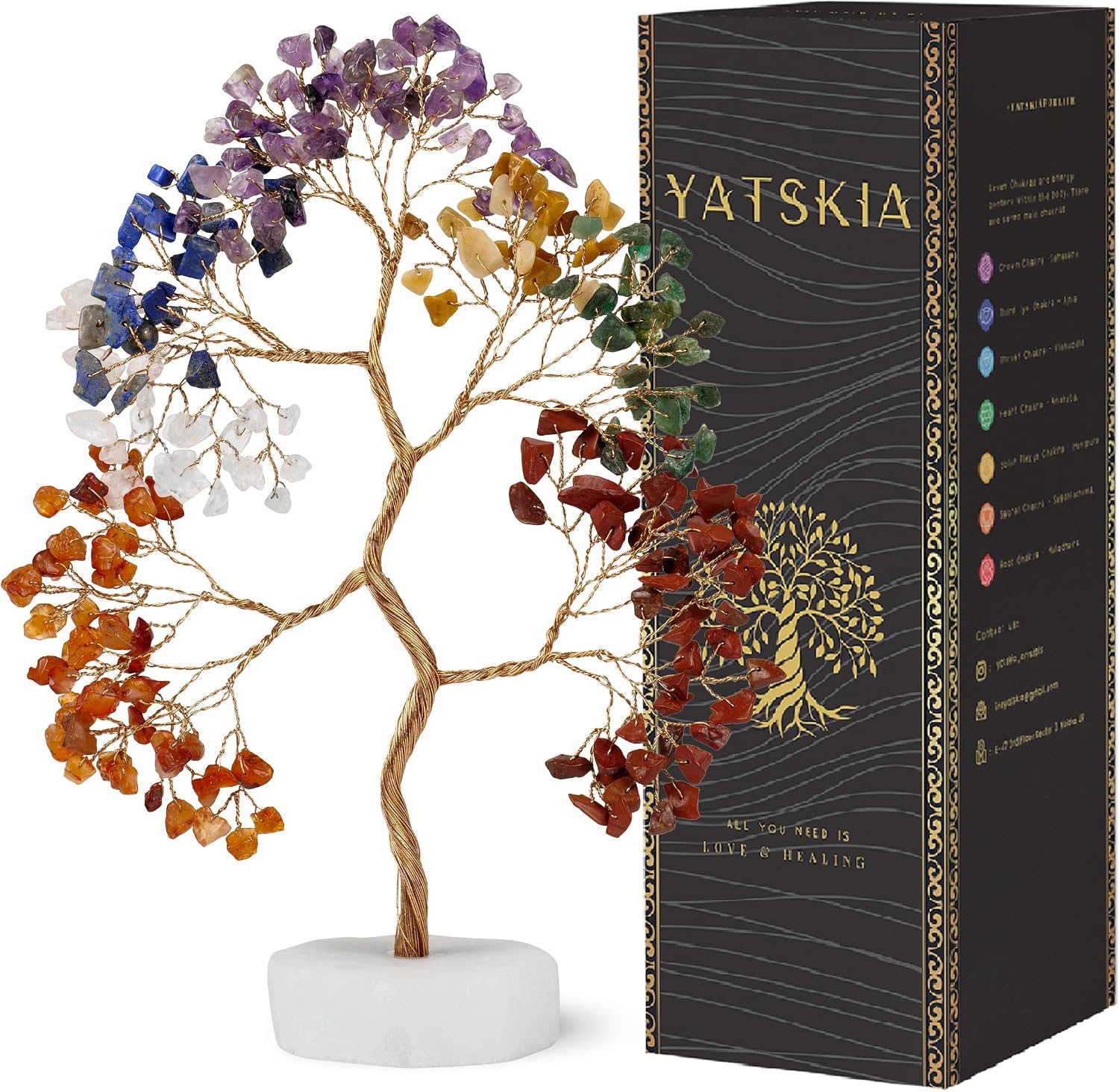 YATSKIA 7 Chakra Tree of Life Crystal Tree, Healing Crystals Gifts for Women, Chakra Stones Home Office Decor, Gemstone Tree Bedroom Decor, Healing Gifts (Size - 10 Inch)